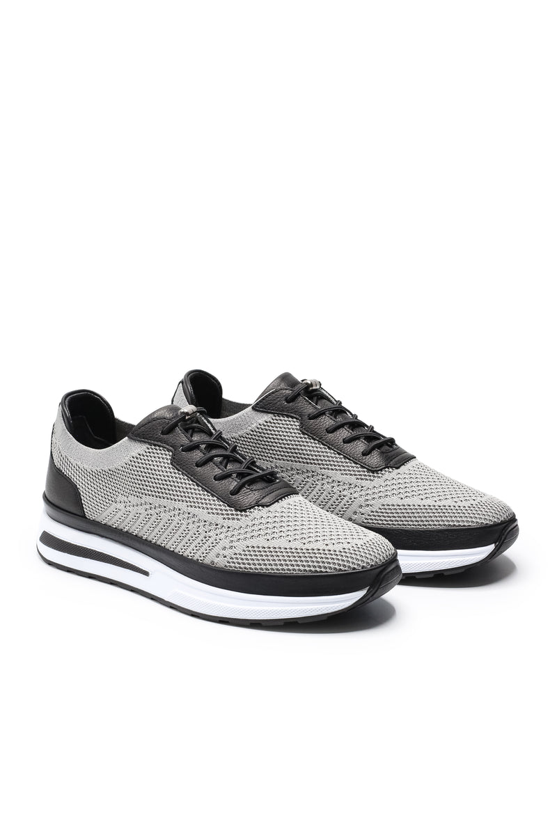 Gaeta Triko ve Hakiki Deri Erkek Sneaker Ayakkabı - Gri