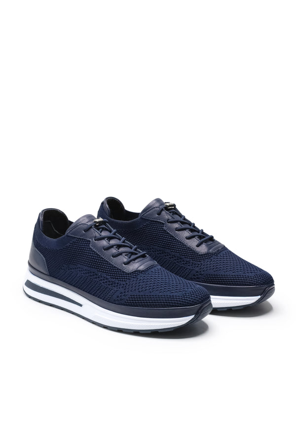 Gaeta Triko ve Hakiki Deri Erkek Sneaker Ayakkabı — Lacivert