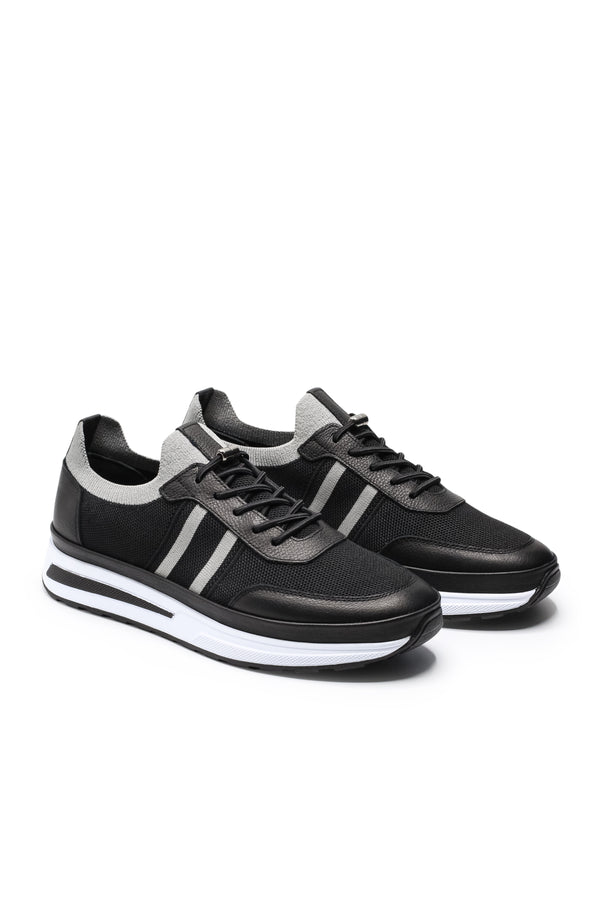 Maratea Triko ve Hakiki Deri Erkek Sneaker Ayakkabı — Siyah