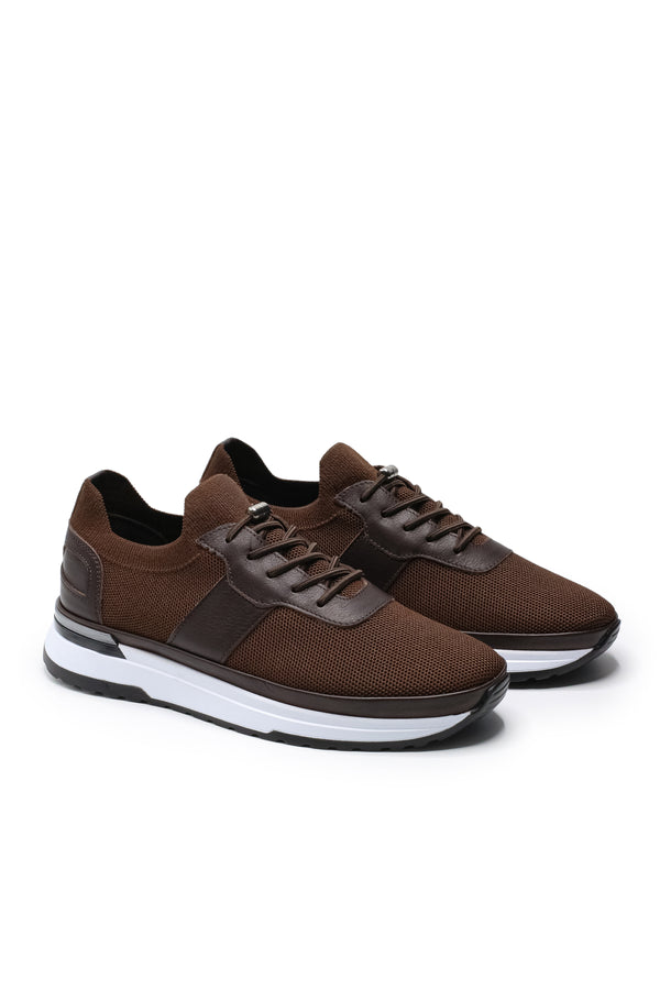 Vieste Triko ve Hakiki Deri Erkek Sneaker Ayakkabı — Kahverengi