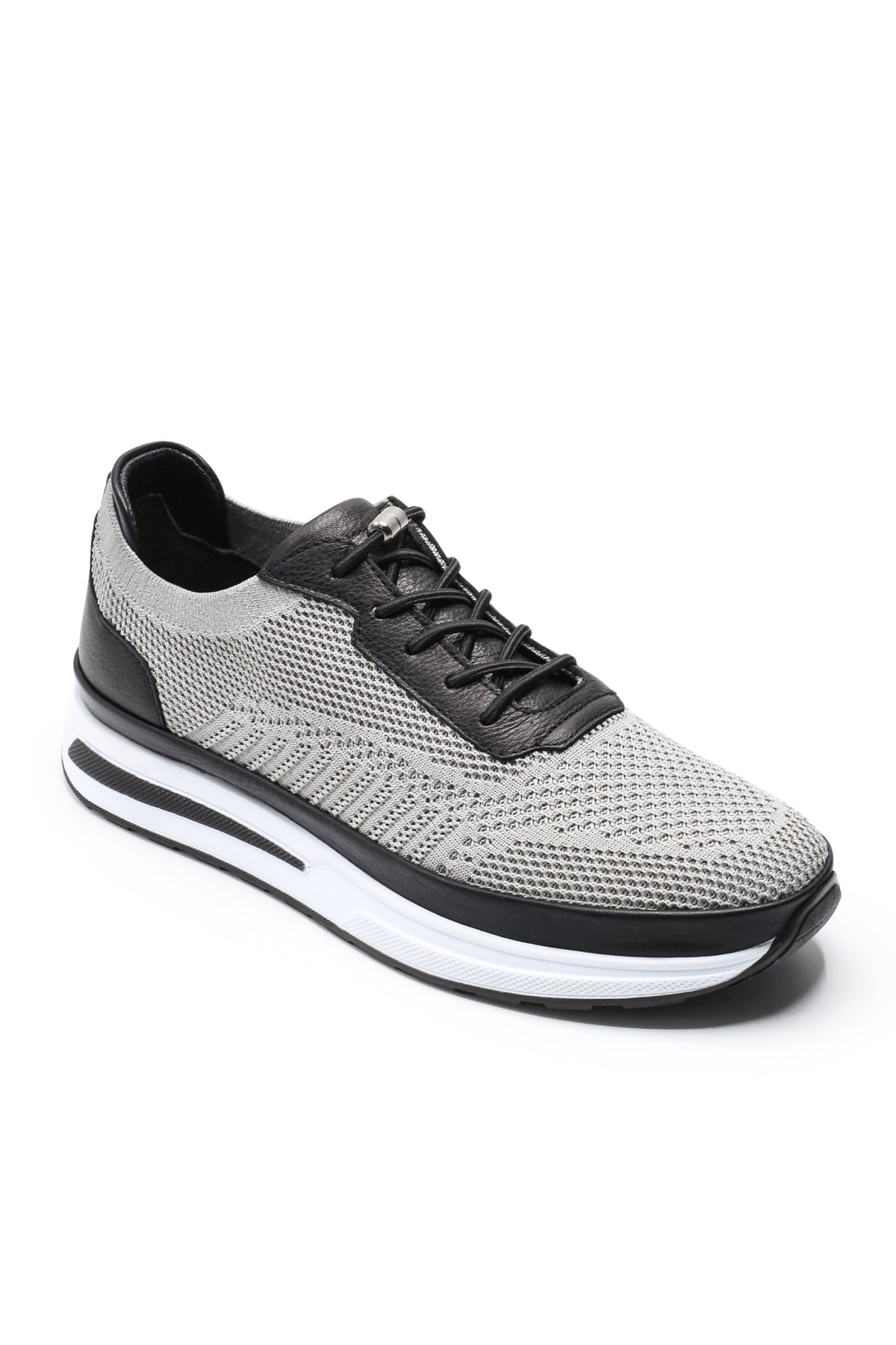 Gaeta Triko ve Hakiki Deri Erkek Sneaker Ayakkabı - Gri