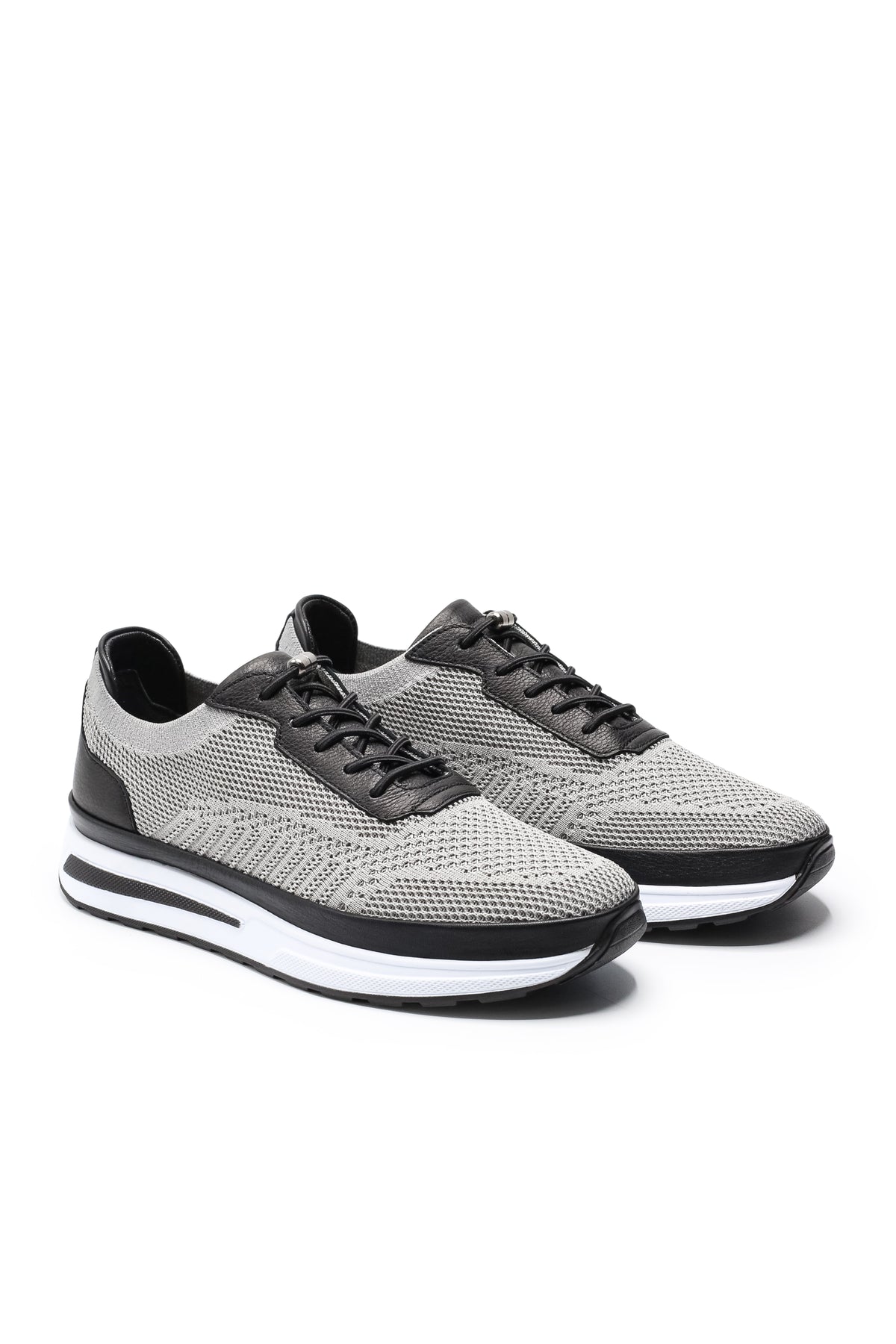 Gaeta Triko ve Hakiki Deri Erkek Sneaker Ayakkabı - Gri