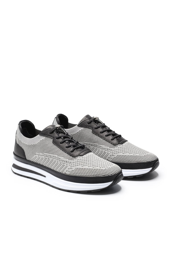 Gaeta Triko ve Hakiki Deri Erkek Sneaker Ayakkabı — Gri