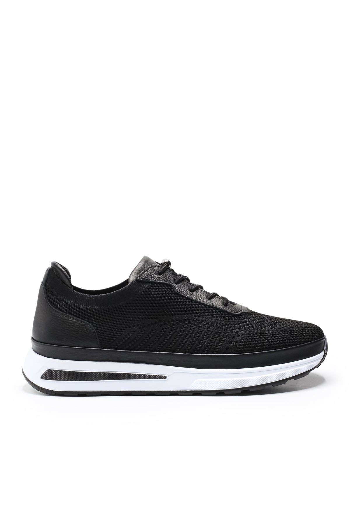 Gaeta Triko ve Hakiki Deri Erkek Sneaker Ayakkabı - Siyah
