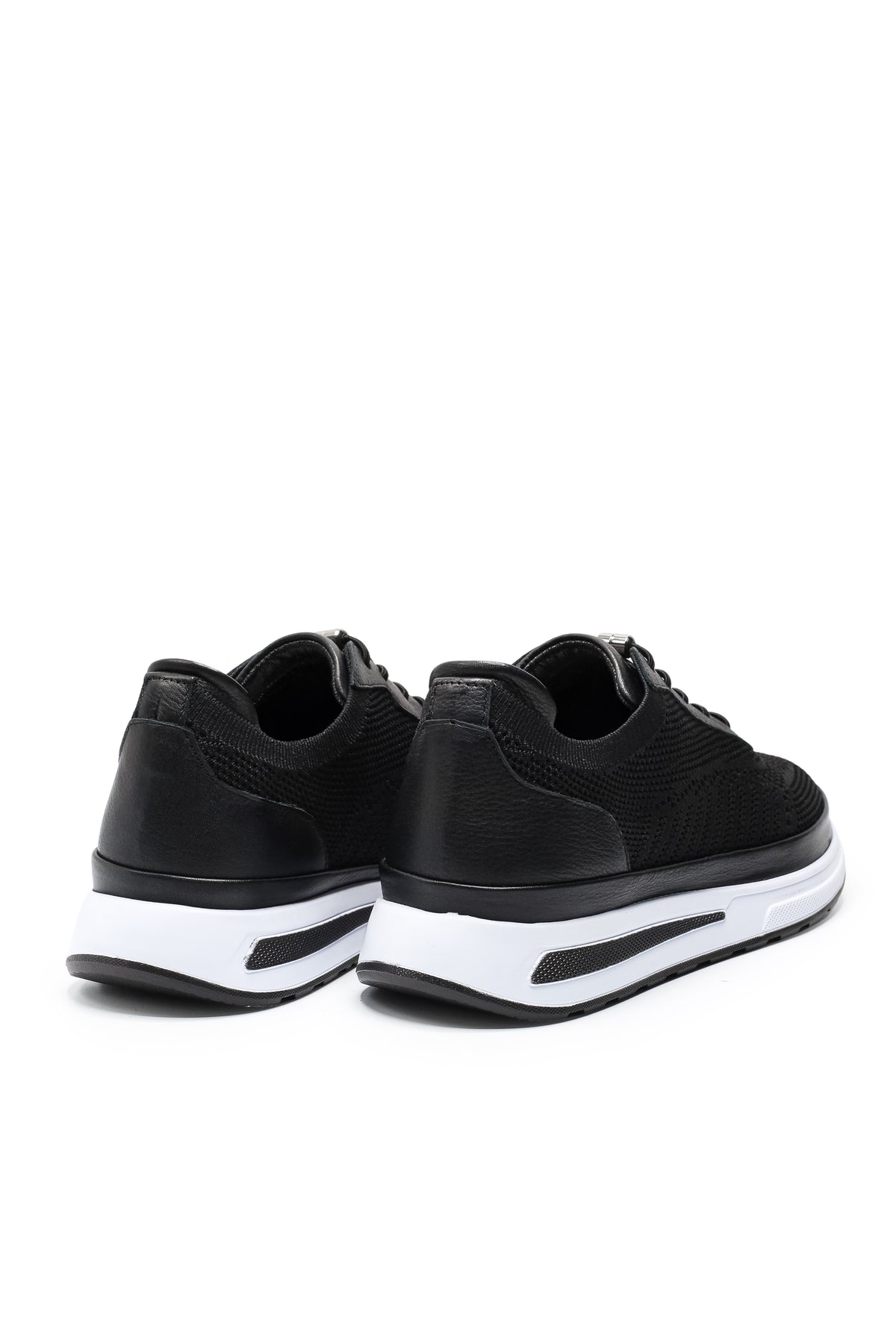 Gaeta Triko ve Hakiki Deri Erkek Sneaker Ayakkabı - Siyah