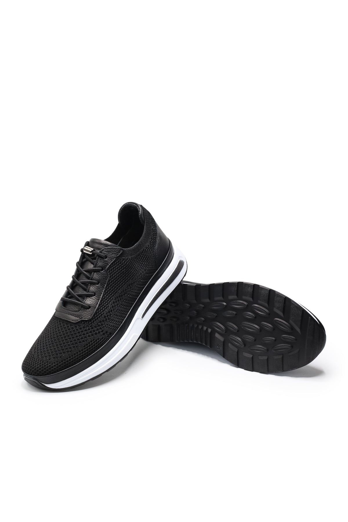 Gaeta Triko ve Hakiki Deri Erkek Sneaker Ayakkabı - Siyah