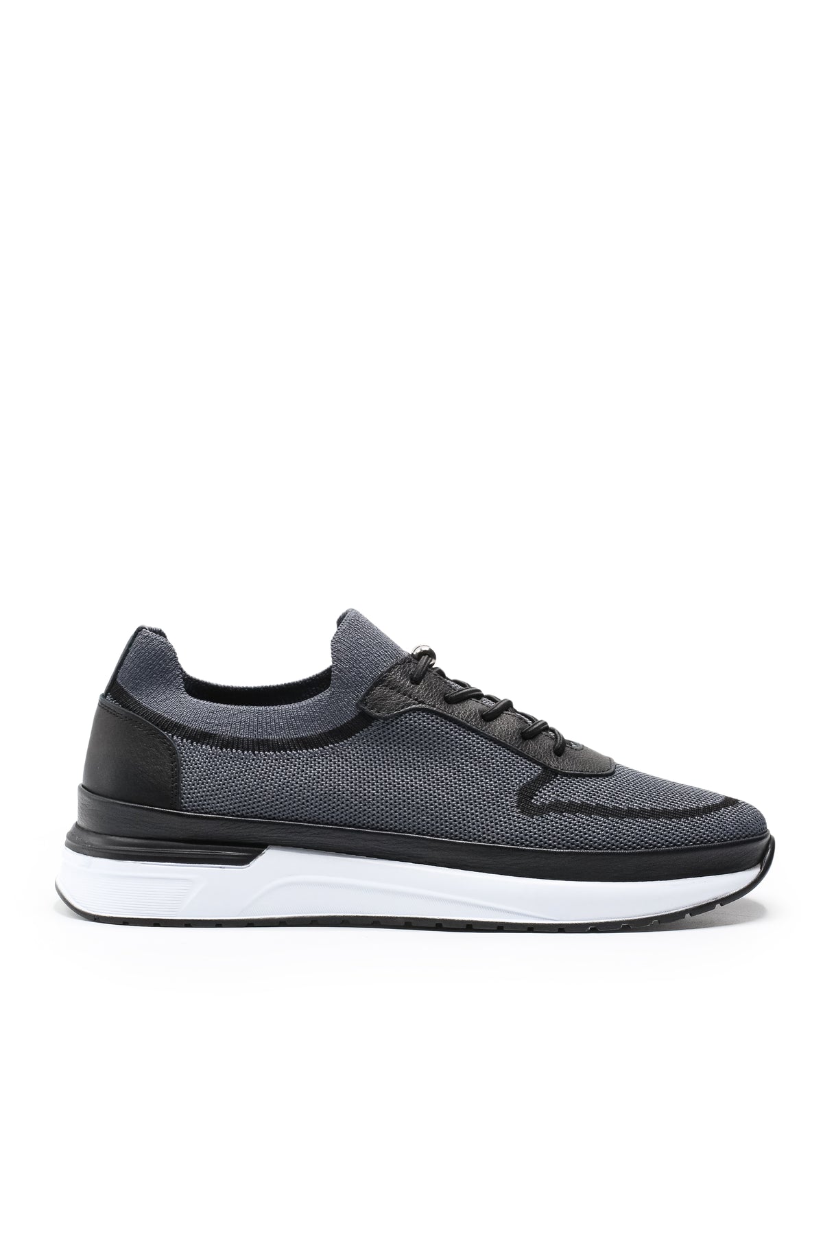 Otranto Triko ve Hakiki Deri Erkek Sneaker Ayakkabı - Füme