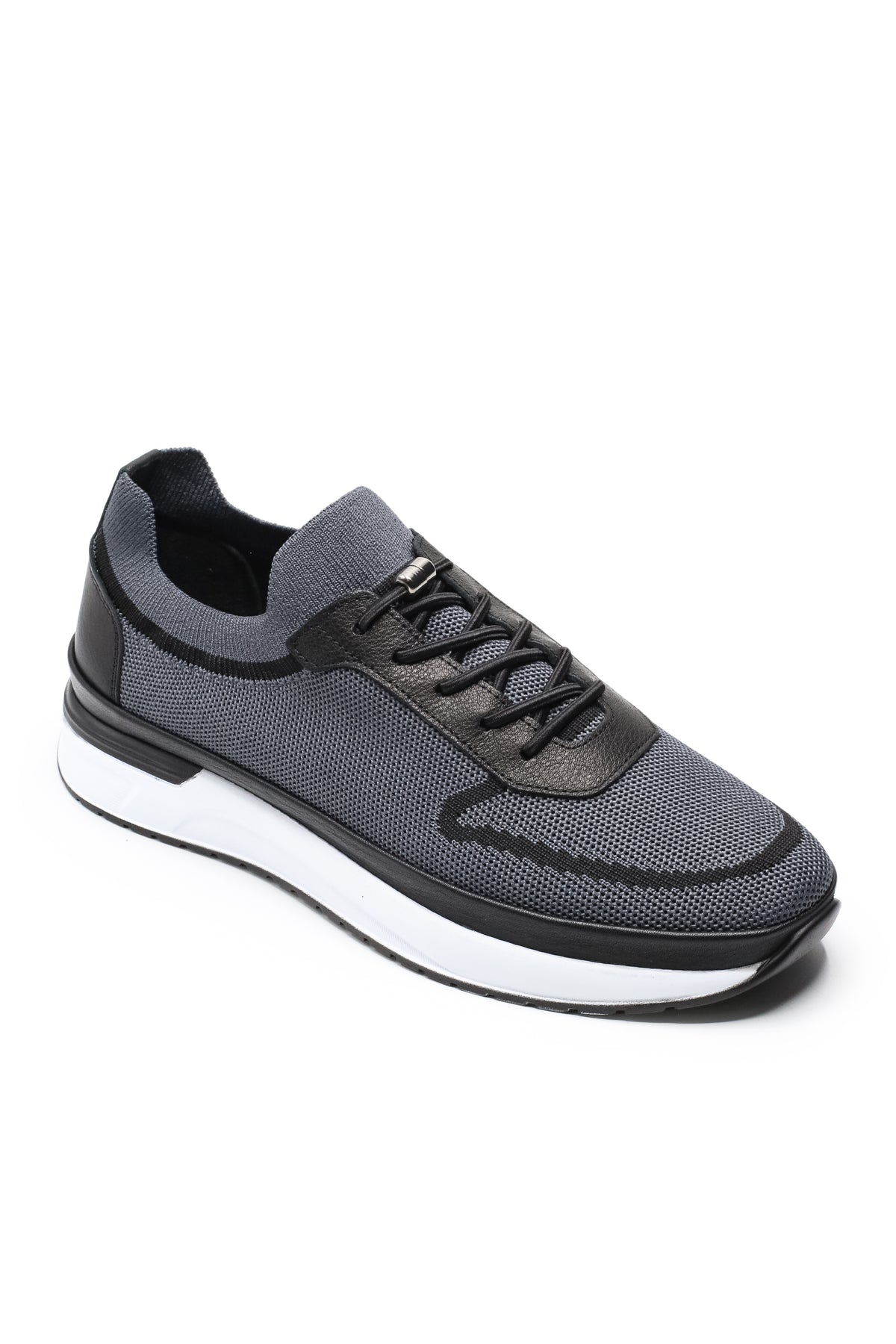 Otranto Triko ve Hakiki Deri Erkek Sneaker Ayakkabı - Füme