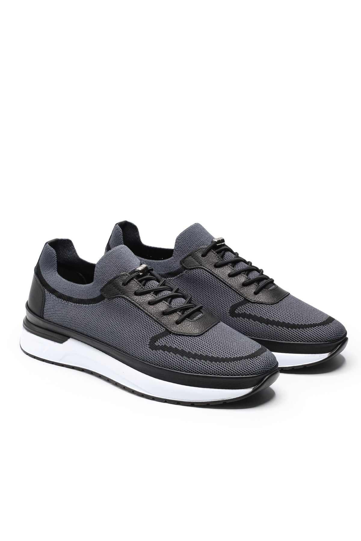 Otranto Triko ve Hakiki Deri Erkek Sneaker Ayakkabı - Füme