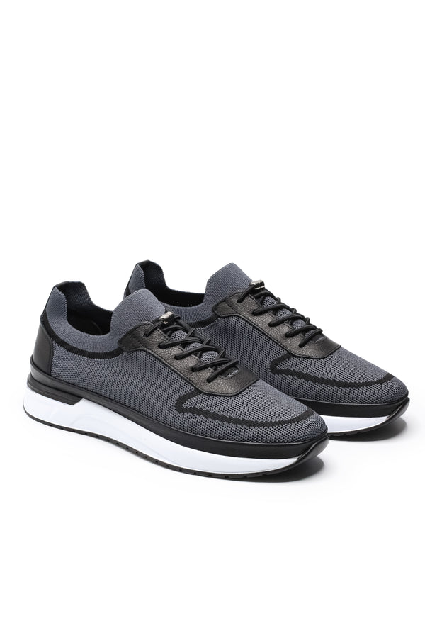 Otranto Triko ve Hakiki Deri Erkek Sneaker Ayakkabı — Füme