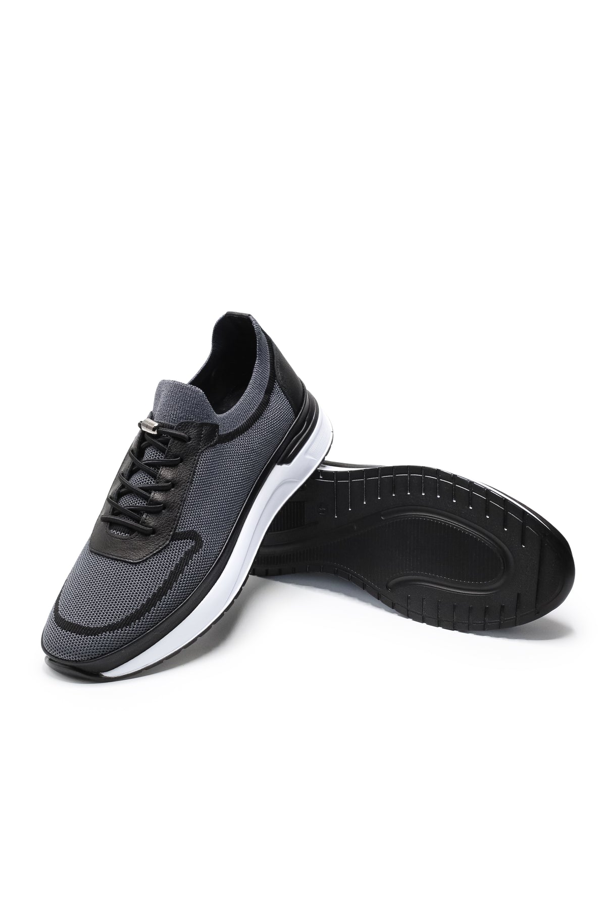 Otranto Triko ve Hakiki Deri Erkek Sneaker Ayakkabı - Füme