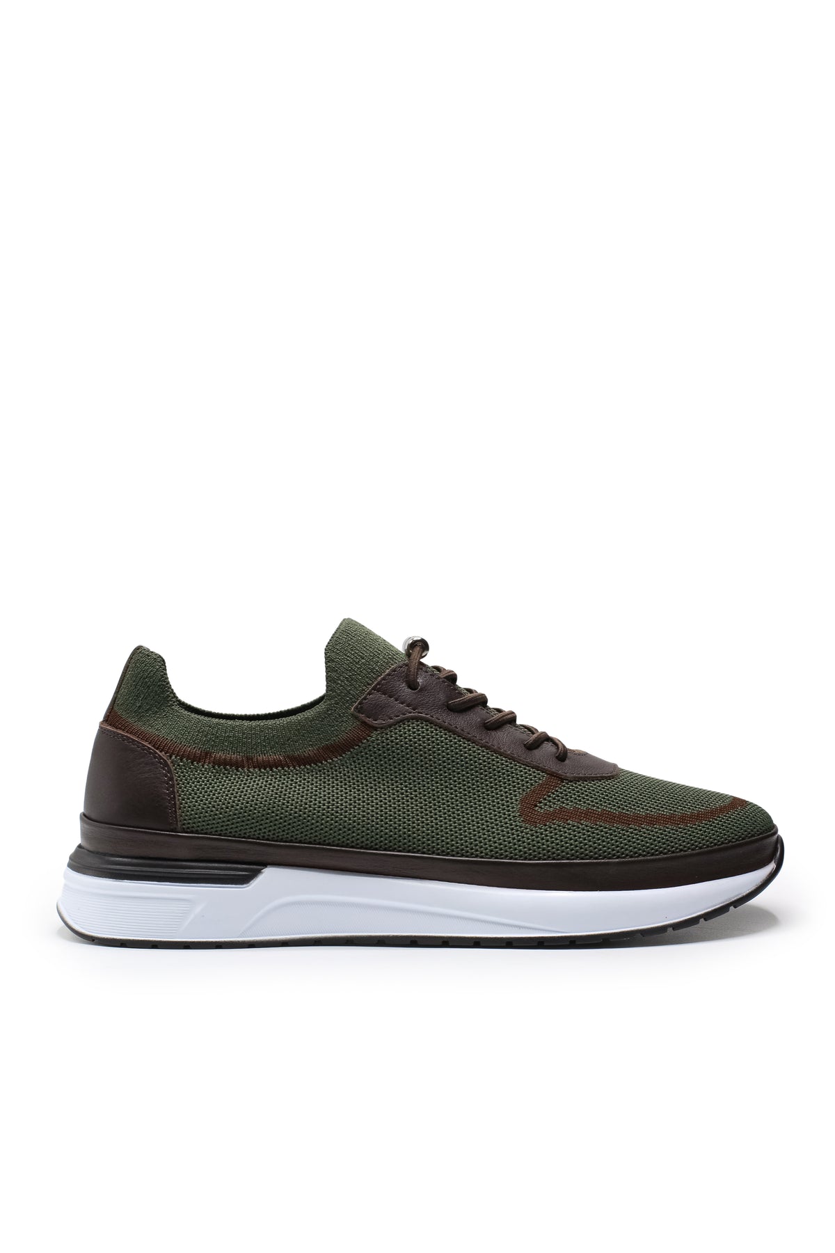 Otranto Triko ve Hakiki Deri Erkek Sneaker Ayakkabı - Haki