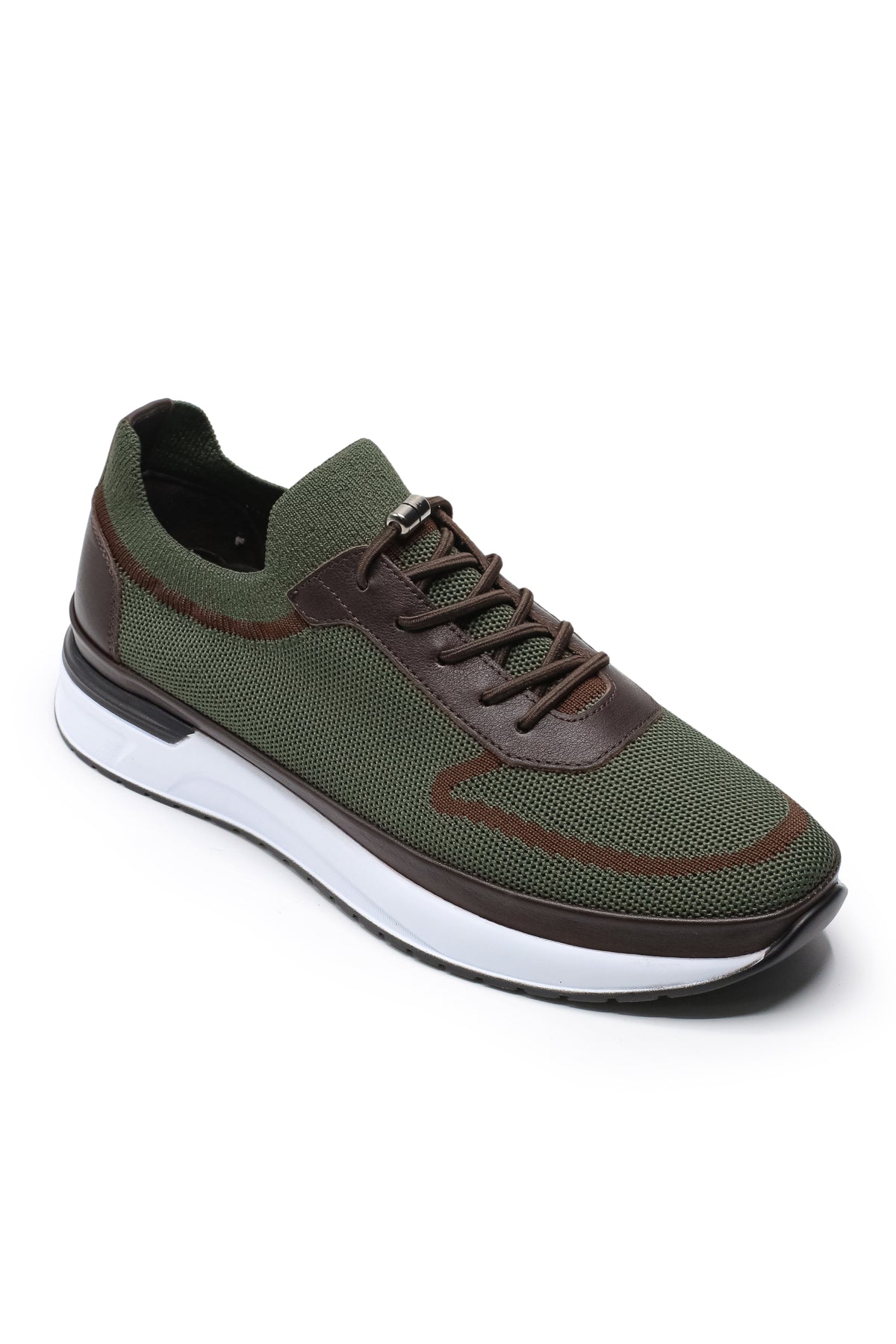 Otranto Triko ve Hakiki Deri Erkek Sneaker Ayakkabı - Haki