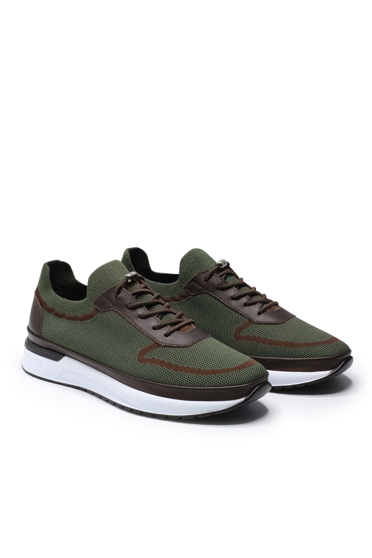 Otranto Triko ve Hakiki Deri Erkek Sneaker Ayakkabı - Haki
