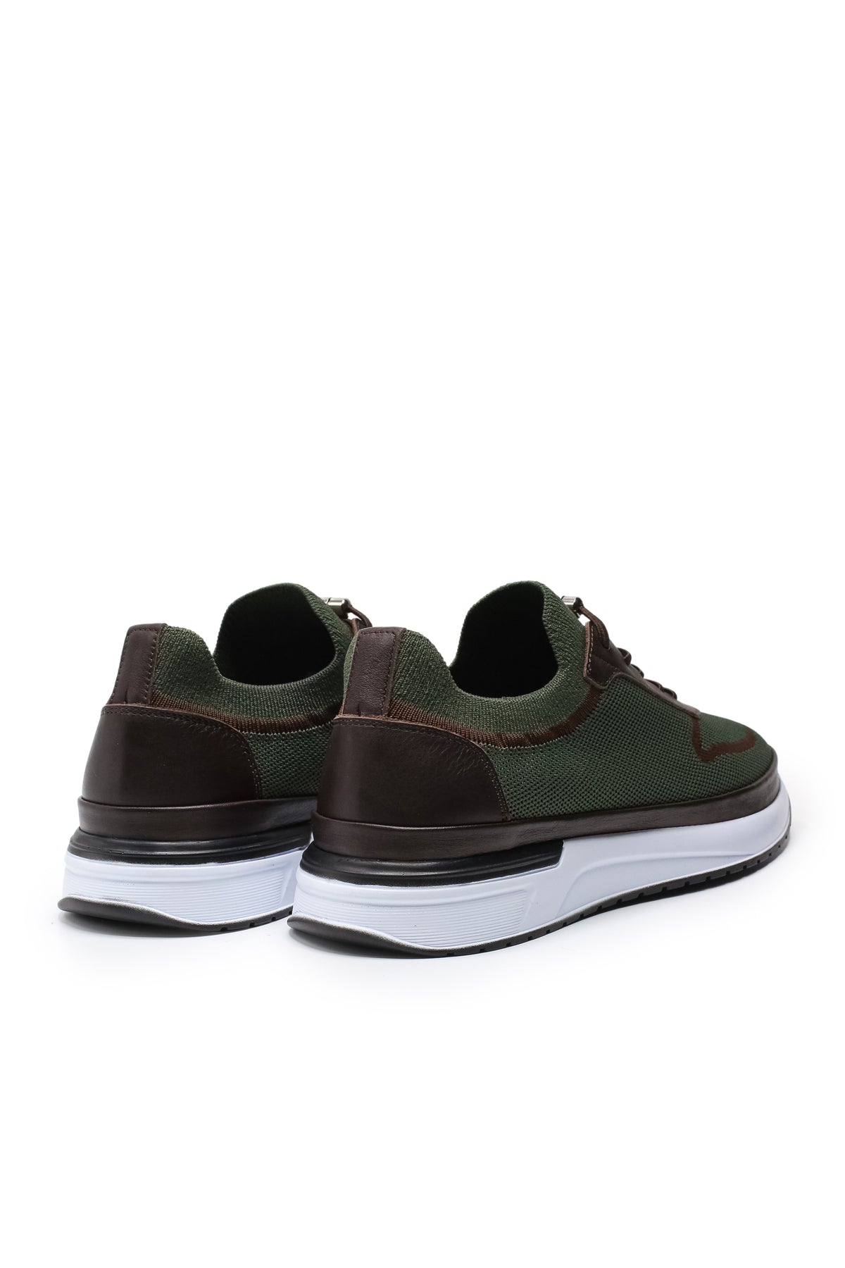 Otranto Triko ve Hakiki Deri Erkek Sneaker Ayakkabı - Haki