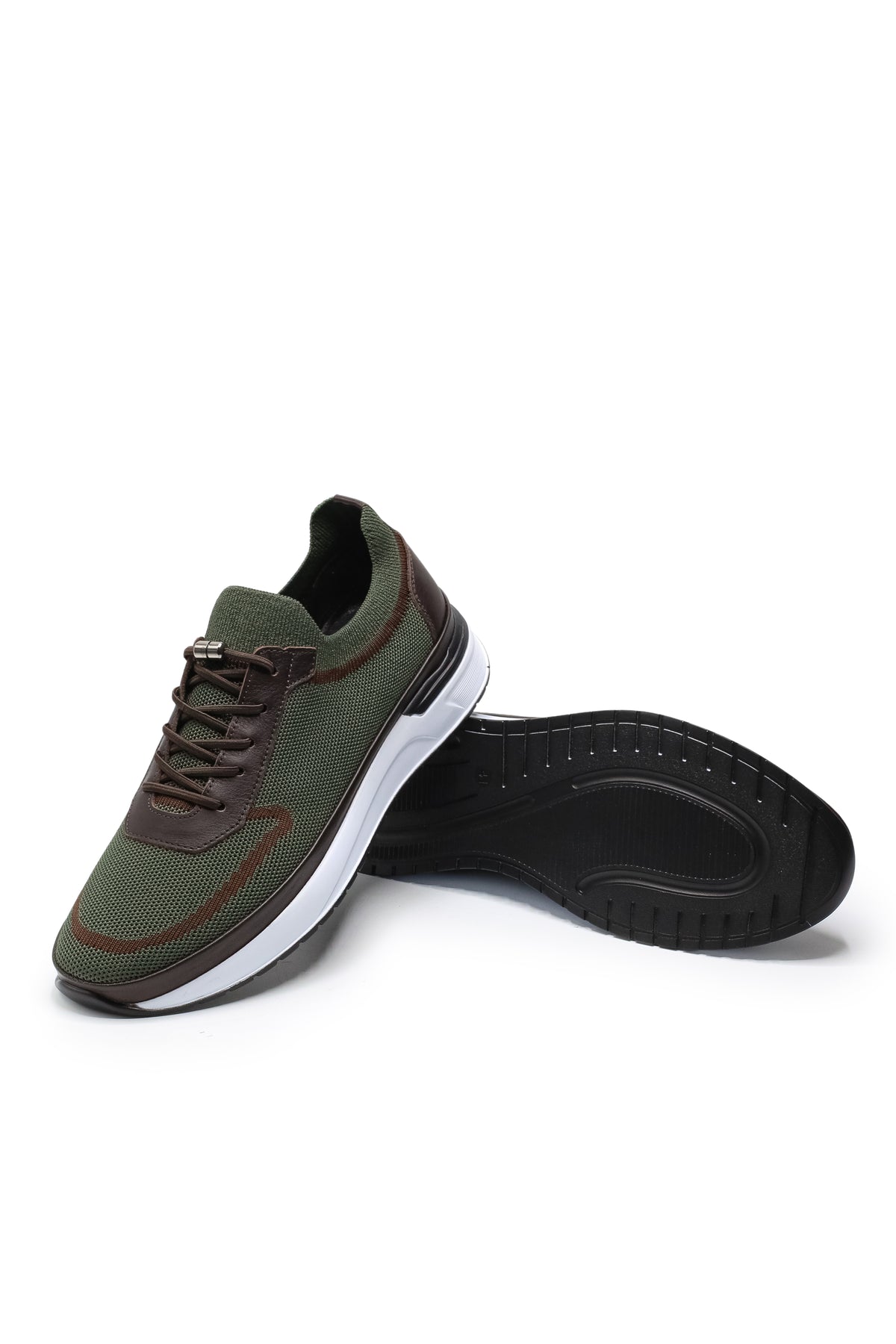 Otranto Triko ve Hakiki Deri Erkek Sneaker Ayakkabı - Haki