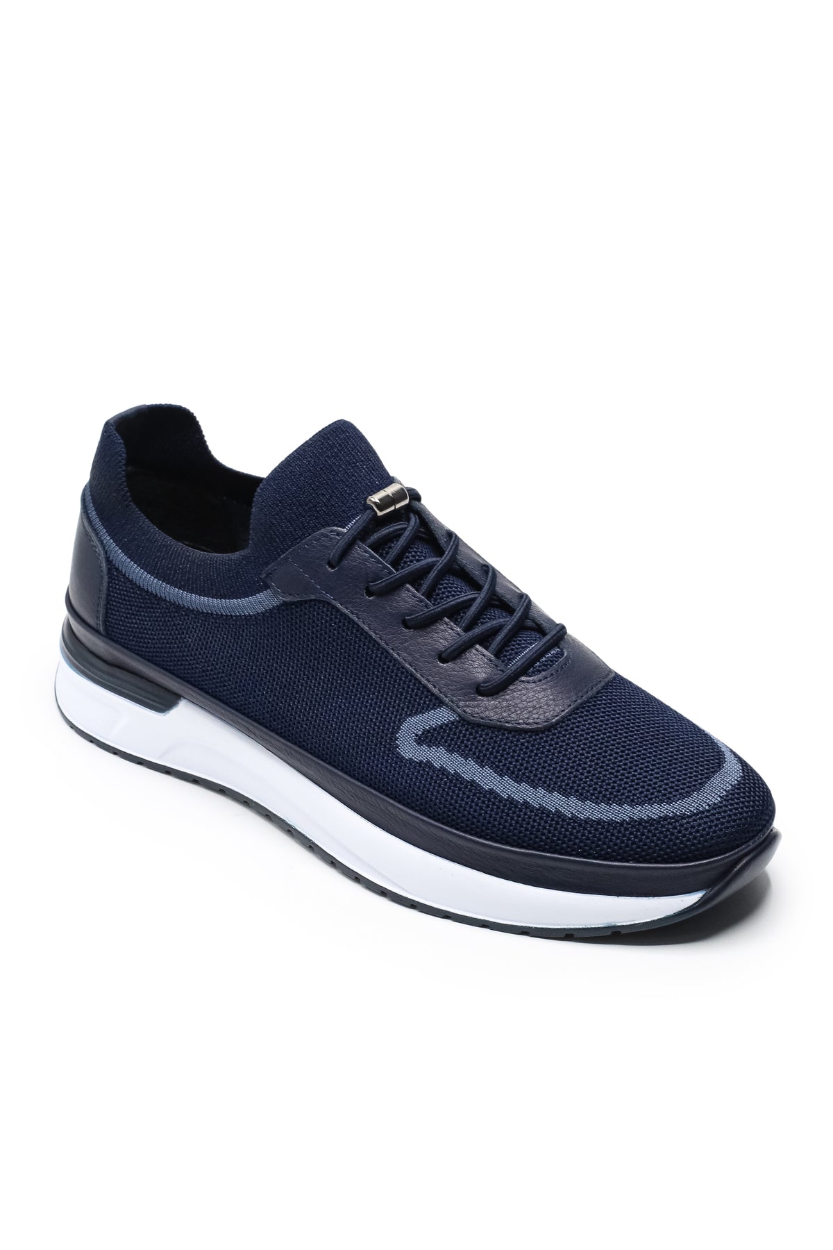 Otranto Triko ve Hakiki Deri Erkek Sneaker Ayakkabı - Lacivert
