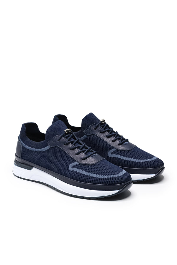 Otranto Triko ve Hakiki Deri Erkek Sneaker Ayakkabı — Lacivert