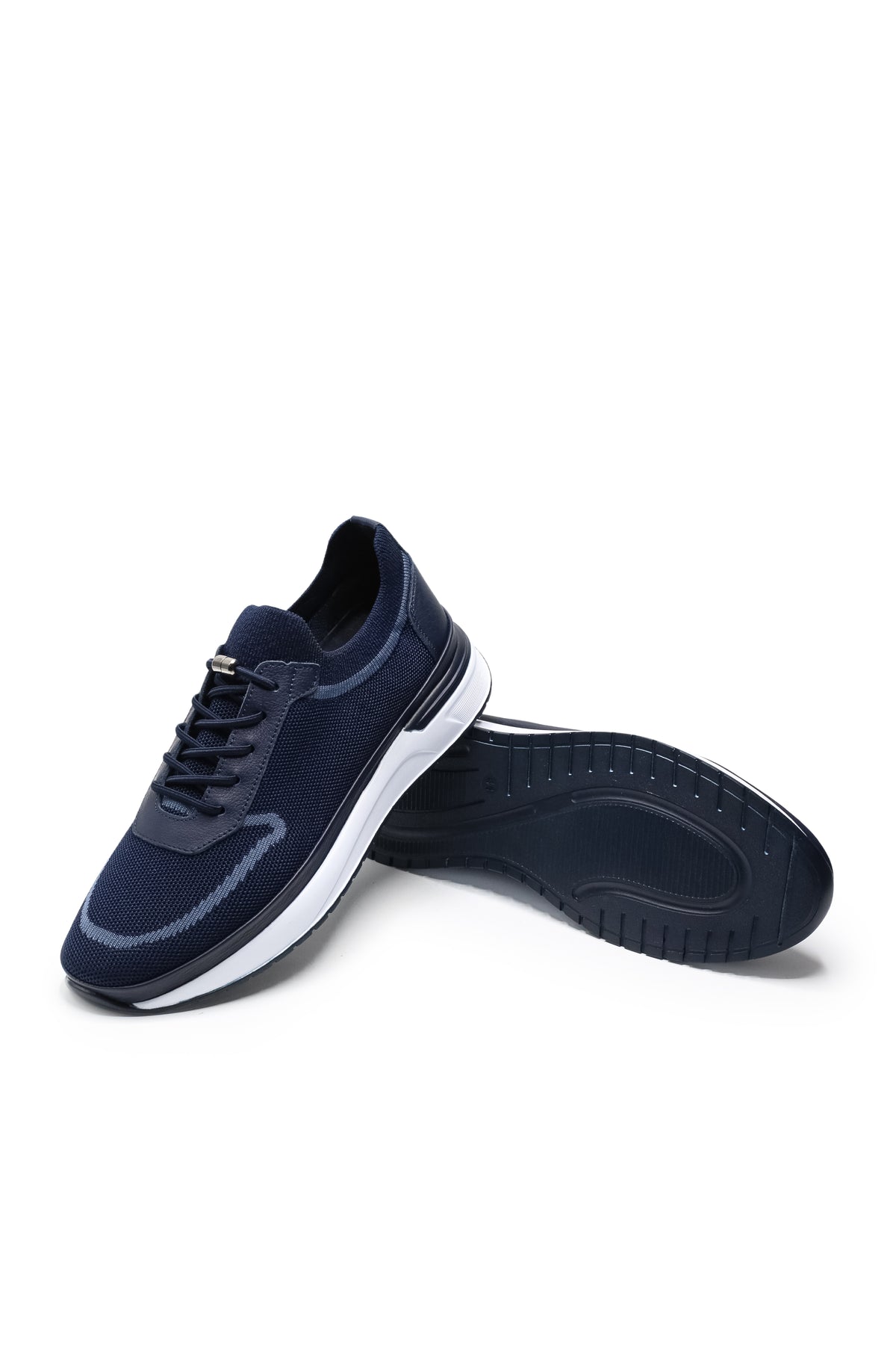 Otranto Triko ve Hakiki Deri Erkek Sneaker Ayakkabı - Lacivert