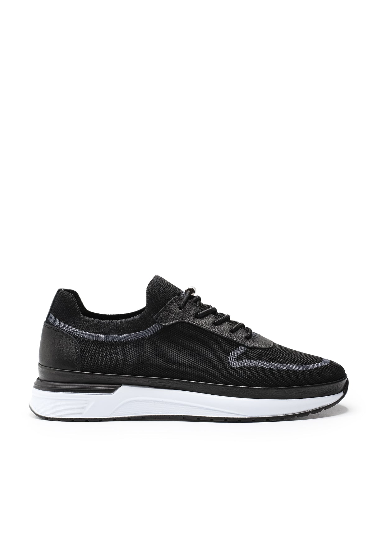 Otranto Triko ve Hakiki Deri Erkek Sneaker Ayakkabı - Siyah