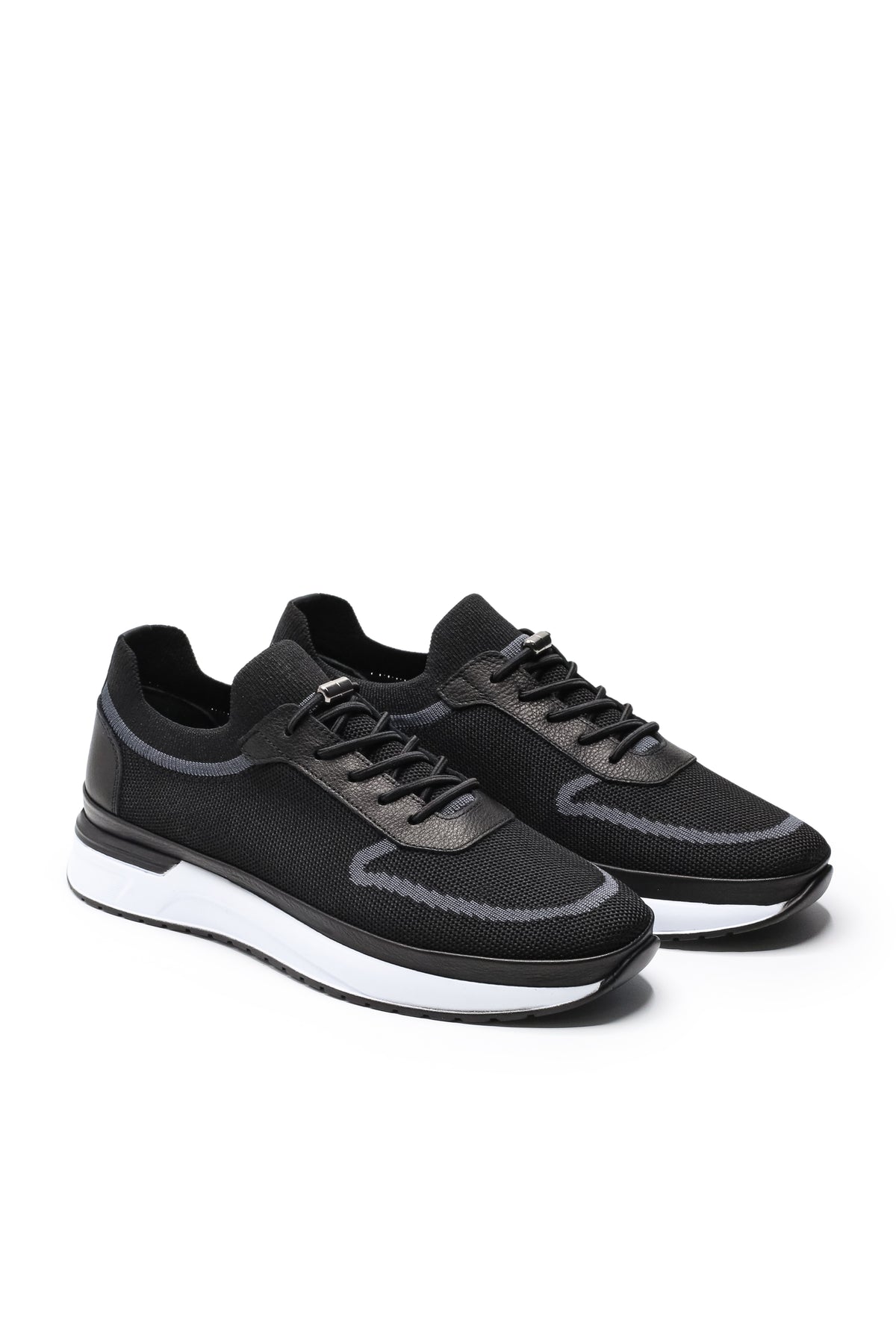 Otranto Triko ve Hakiki Deri Erkek Sneaker Ayakkabı - Siyah
