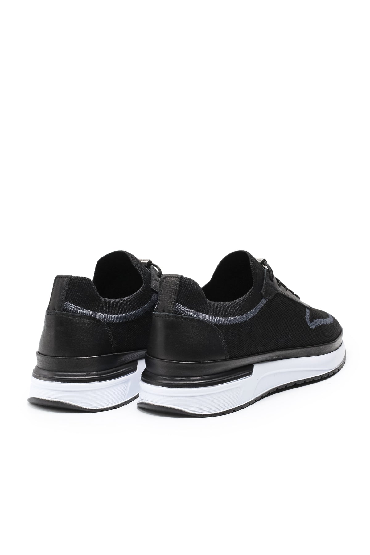 Otranto Triko ve Hakiki Deri Erkek Sneaker Ayakkabı - Siyah