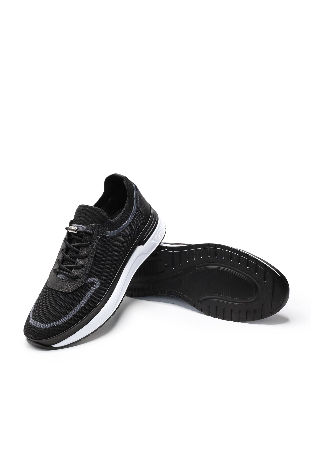 Otranto Triko ve Hakiki Deri Erkek Sneaker Ayakkabı - Siyah