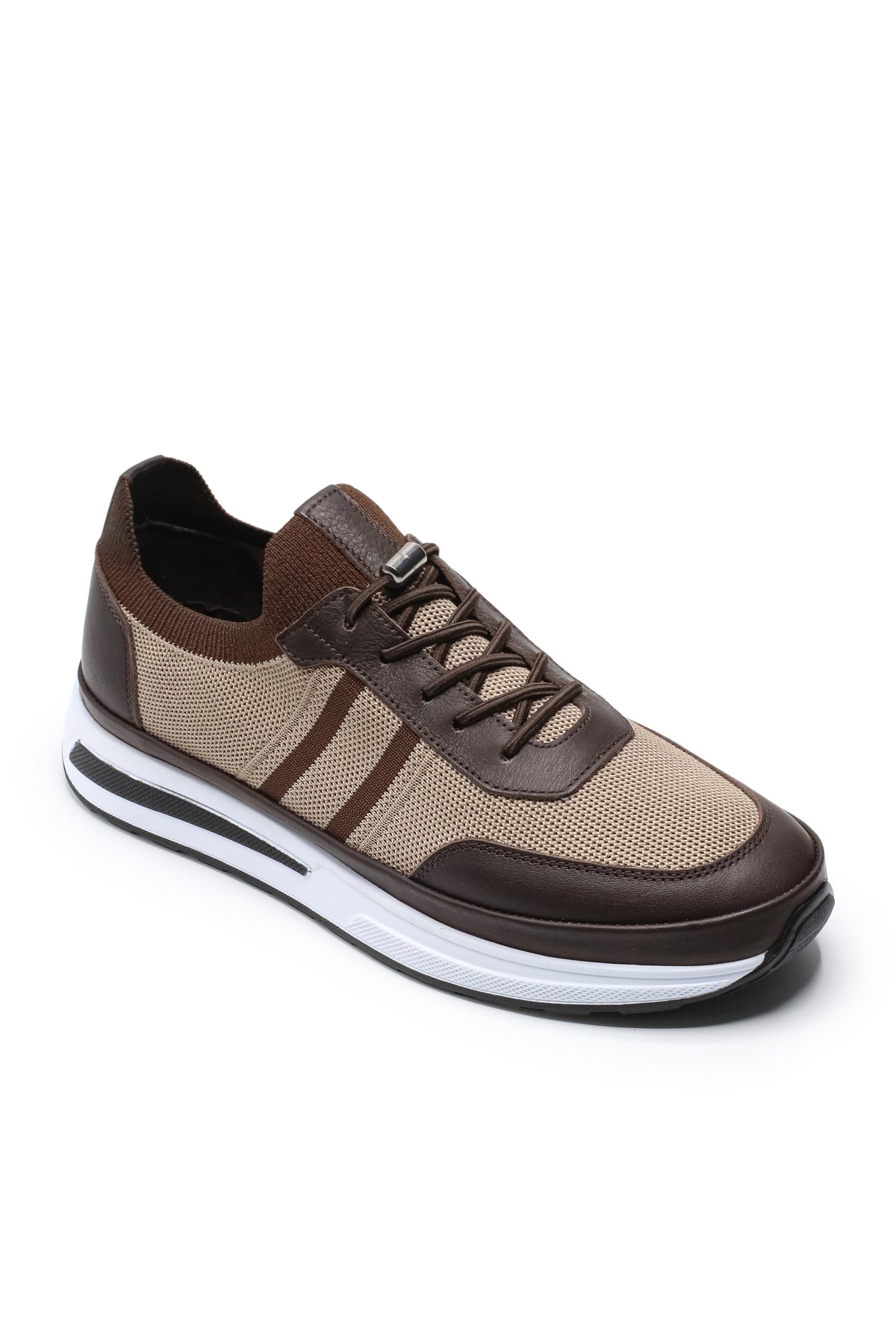 Maratea Triko ve Hakiki Deri Erkek Sneaker Ayakkabı - Bej