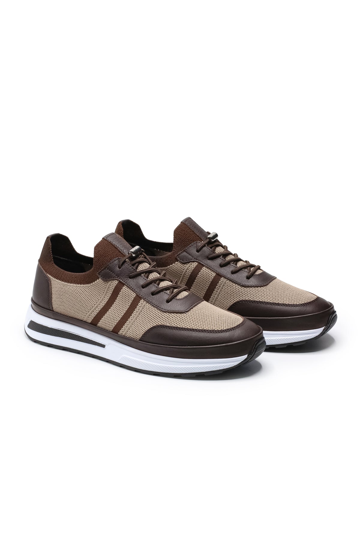 Maratea Triko ve Hakiki Deri Erkek Sneaker Ayakkabı - Bej