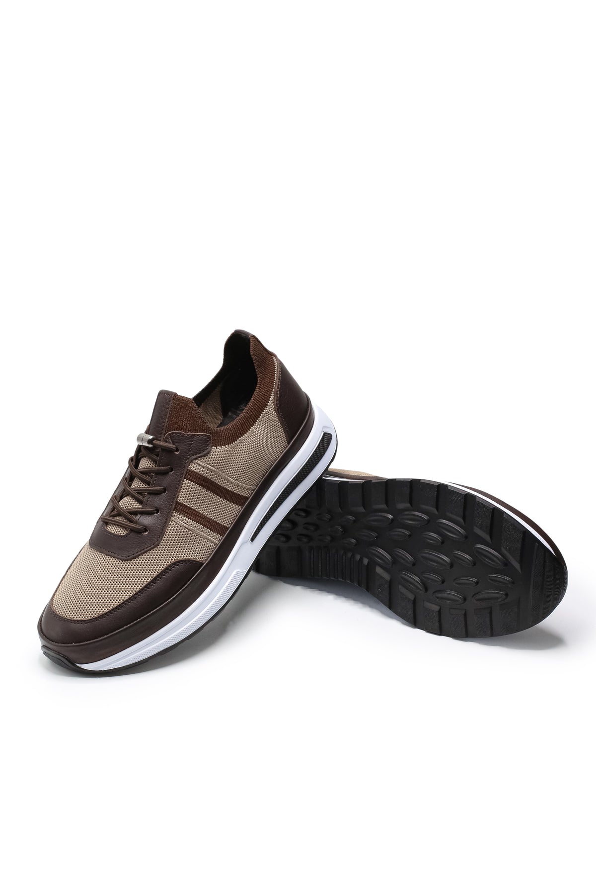 Maratea Triko ve Hakiki Deri Erkek Sneaker Ayakkabı - Bej