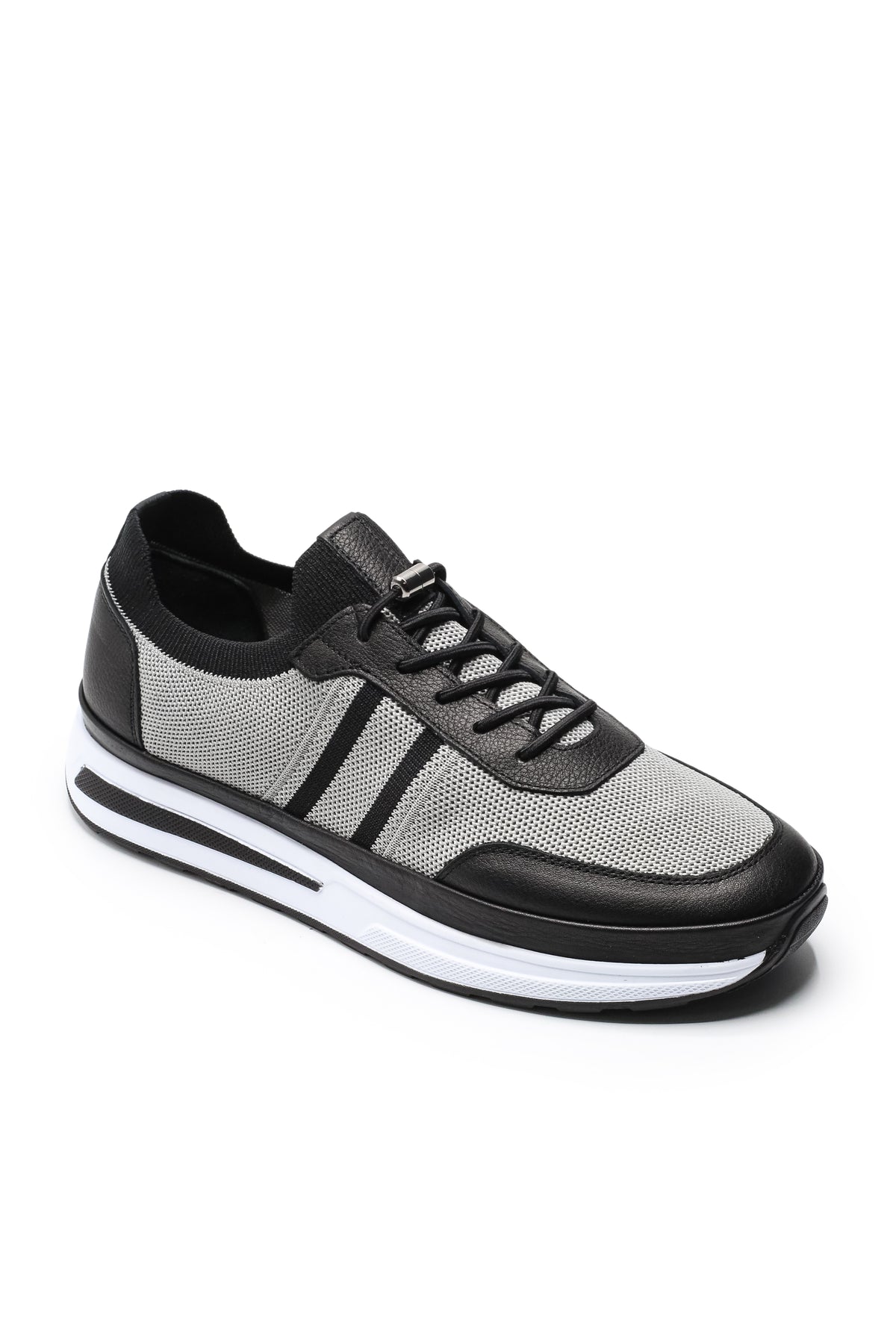 Maratea Triko ve Hakiki Deri Erkek Sneaker Ayakkabı - Gri