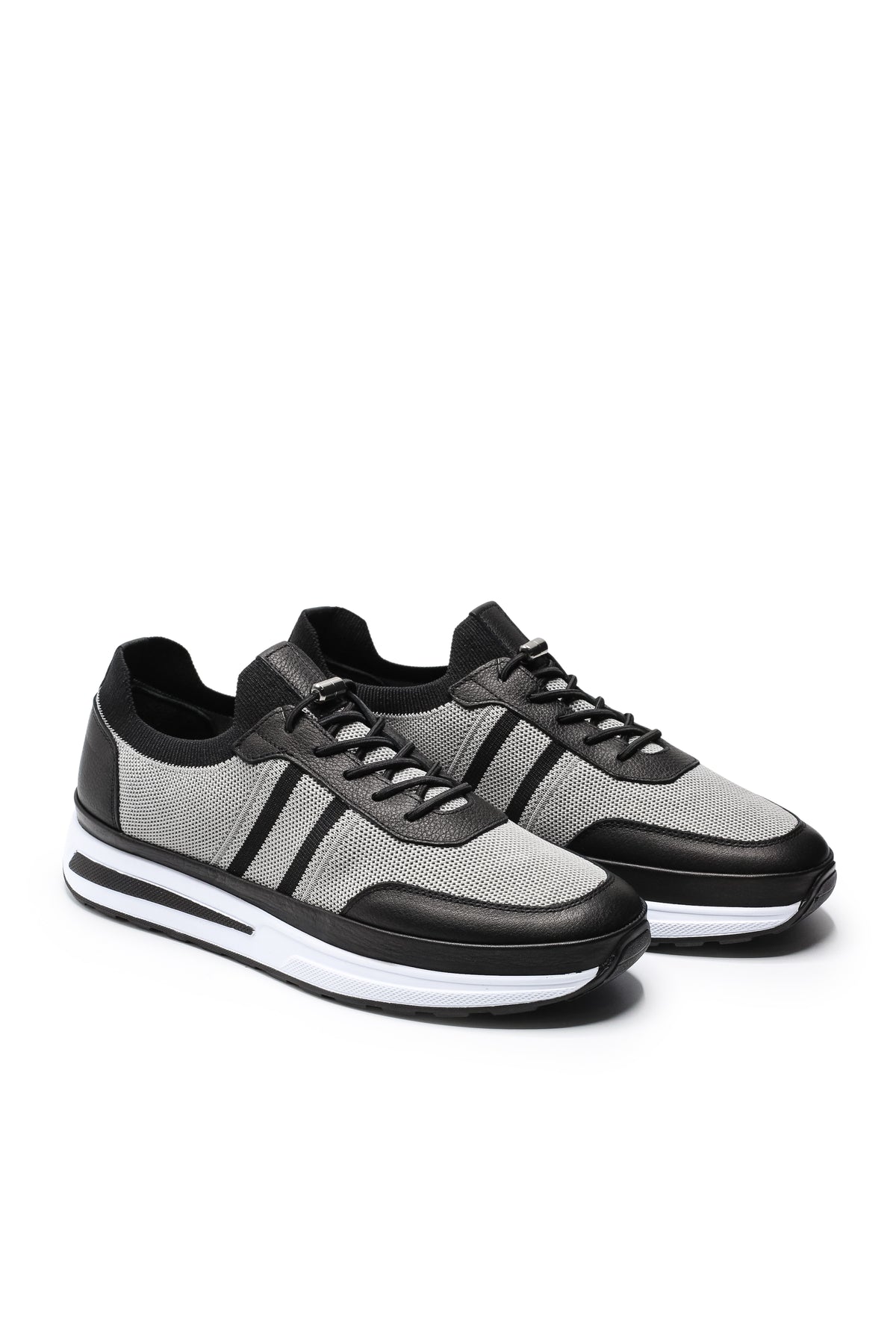 Maratea Triko ve Hakiki Deri Erkek Sneaker Ayakkabı - Gri