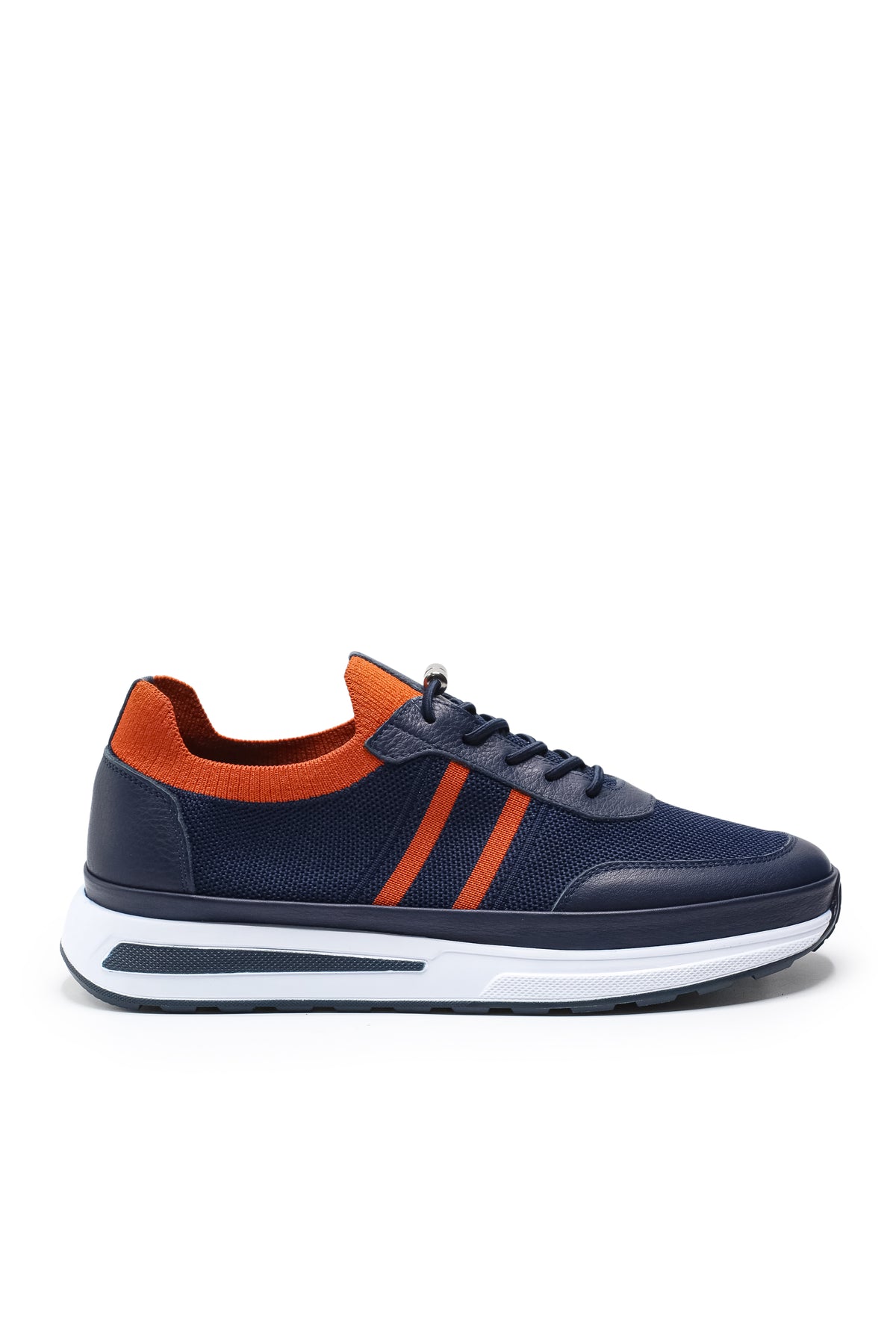 Maratea Triko ve Hakiki Deri Erkek Sneaker Ayakkabı - Lacivert Turuncu
