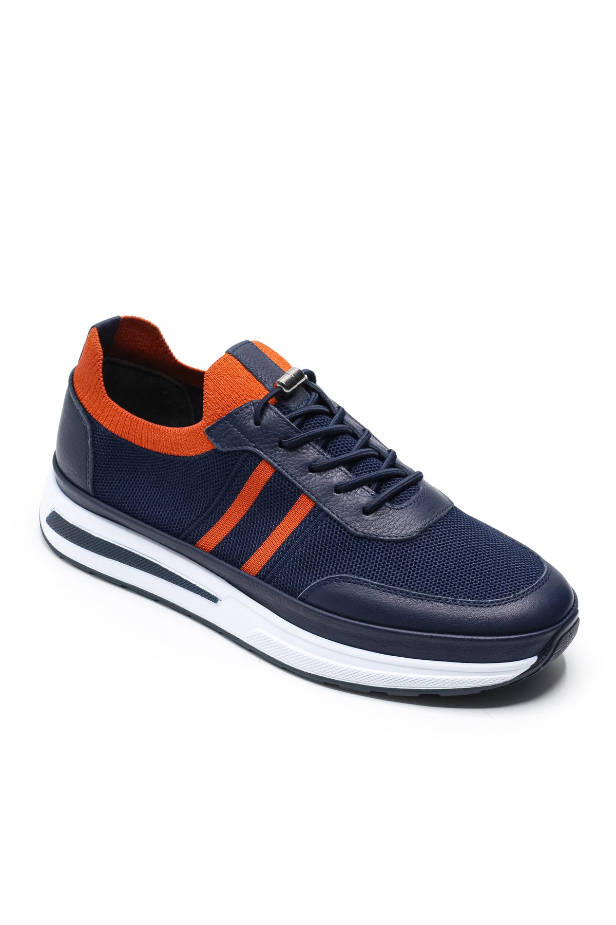 Maratea Triko ve Hakiki Deri Erkek Sneaker Ayakkabı - Lacivert Turuncu