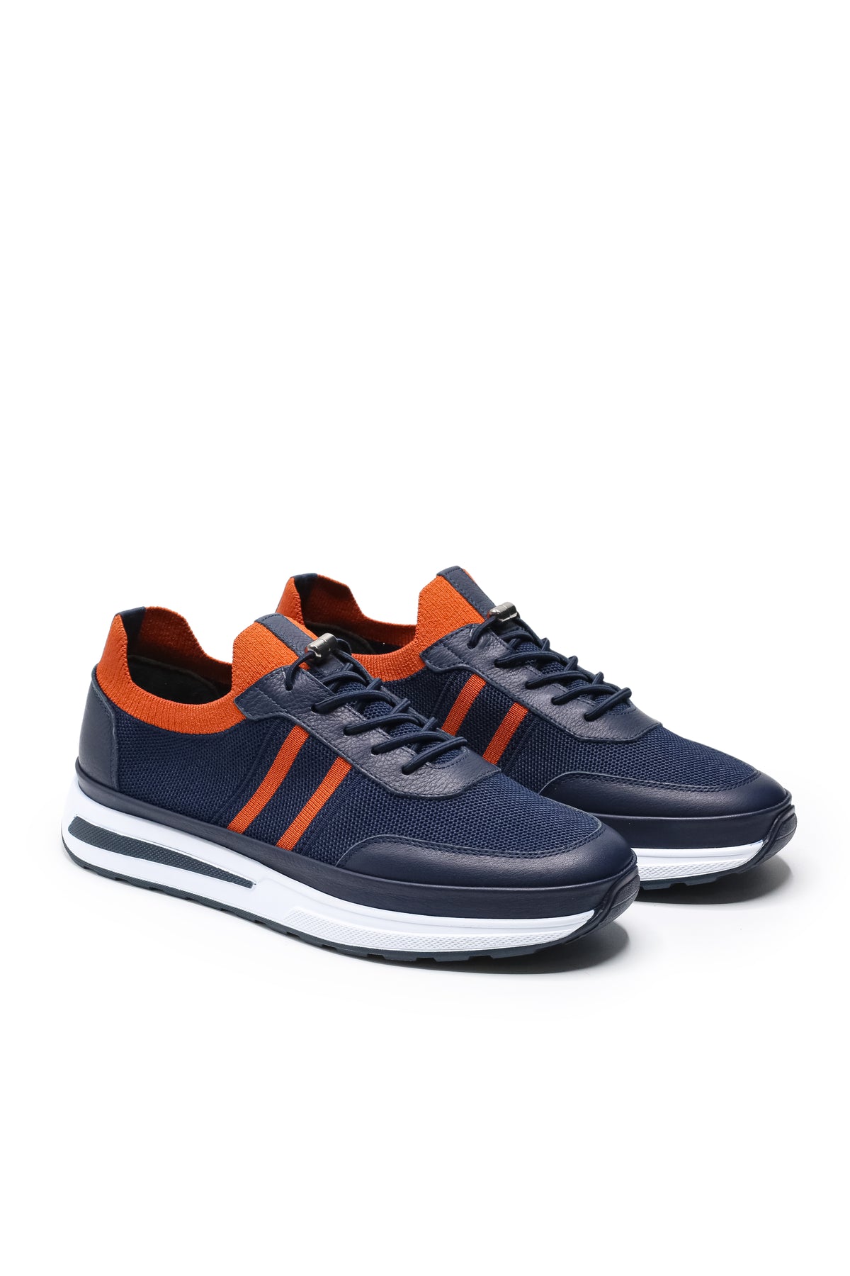 Maratea Triko ve Hakiki Deri Erkek Sneaker Ayakkabı - Lacivert Turuncu