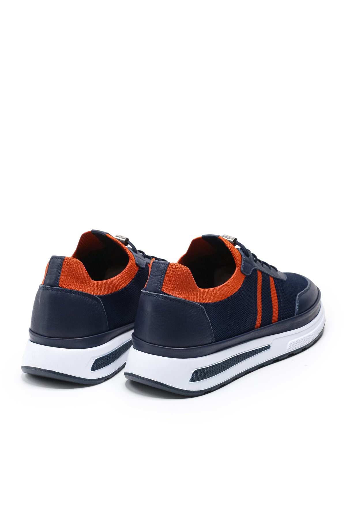 Maratea Triko ve Hakiki Deri Erkek Sneaker Ayakkabı - Lacivert Turuncu