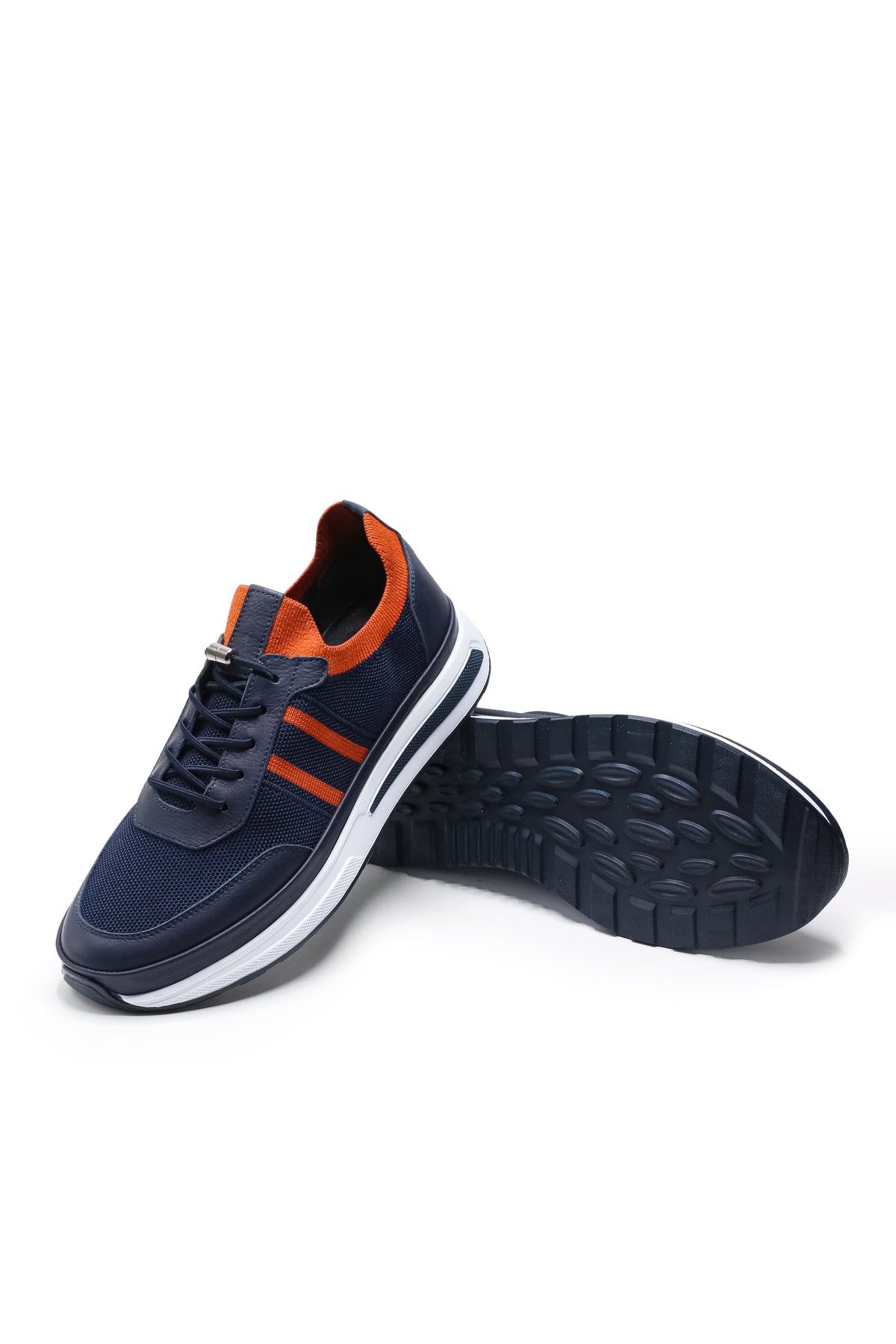 Maratea Triko ve Hakiki Deri Erkek Sneaker Ayakkabı - Lacivert Turuncu