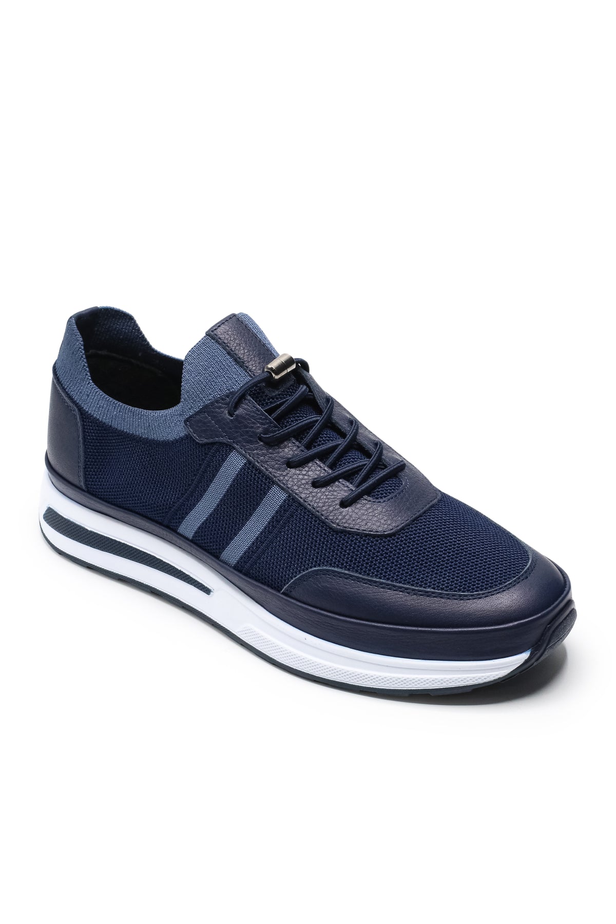 Maratea Triko ve Hakiki Deri Erkek Sneaker Ayakkabı - Lacivert Mavi