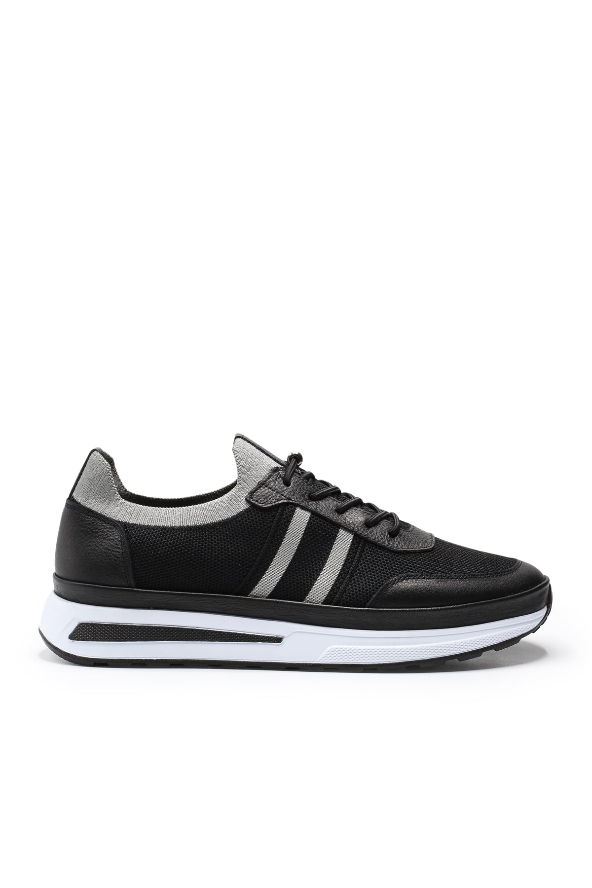 Maratea Triko ve Hakiki Deri Erkek Sneaker Ayakkabı - Siyah
