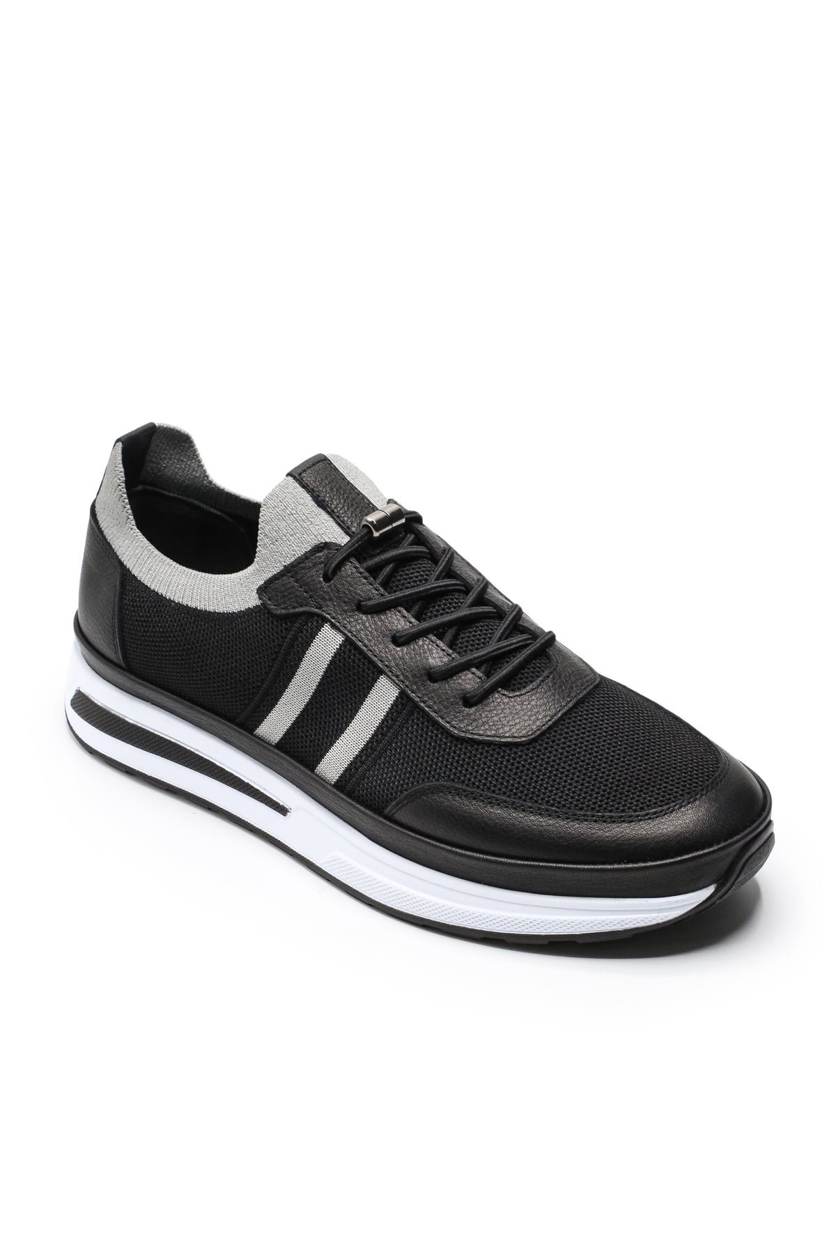 Maratea Triko ve Hakiki Deri Erkek Sneaker Ayakkabı - Siyah