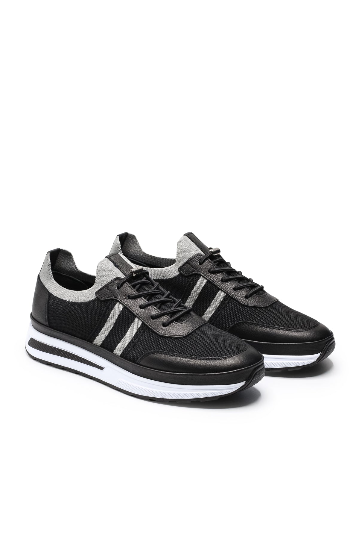 Maratea Triko ve Hakiki Deri Erkek Sneaker Ayakkabı - Siyah
