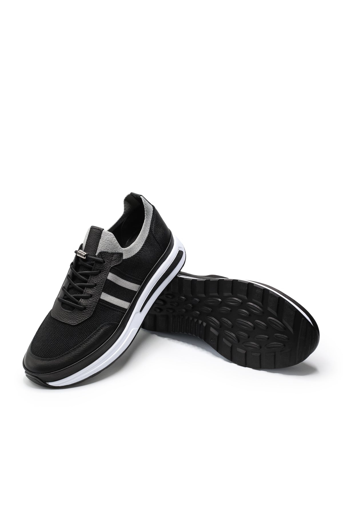 Maratea Triko ve Hakiki Deri Erkek Sneaker Ayakkabı - Siyah