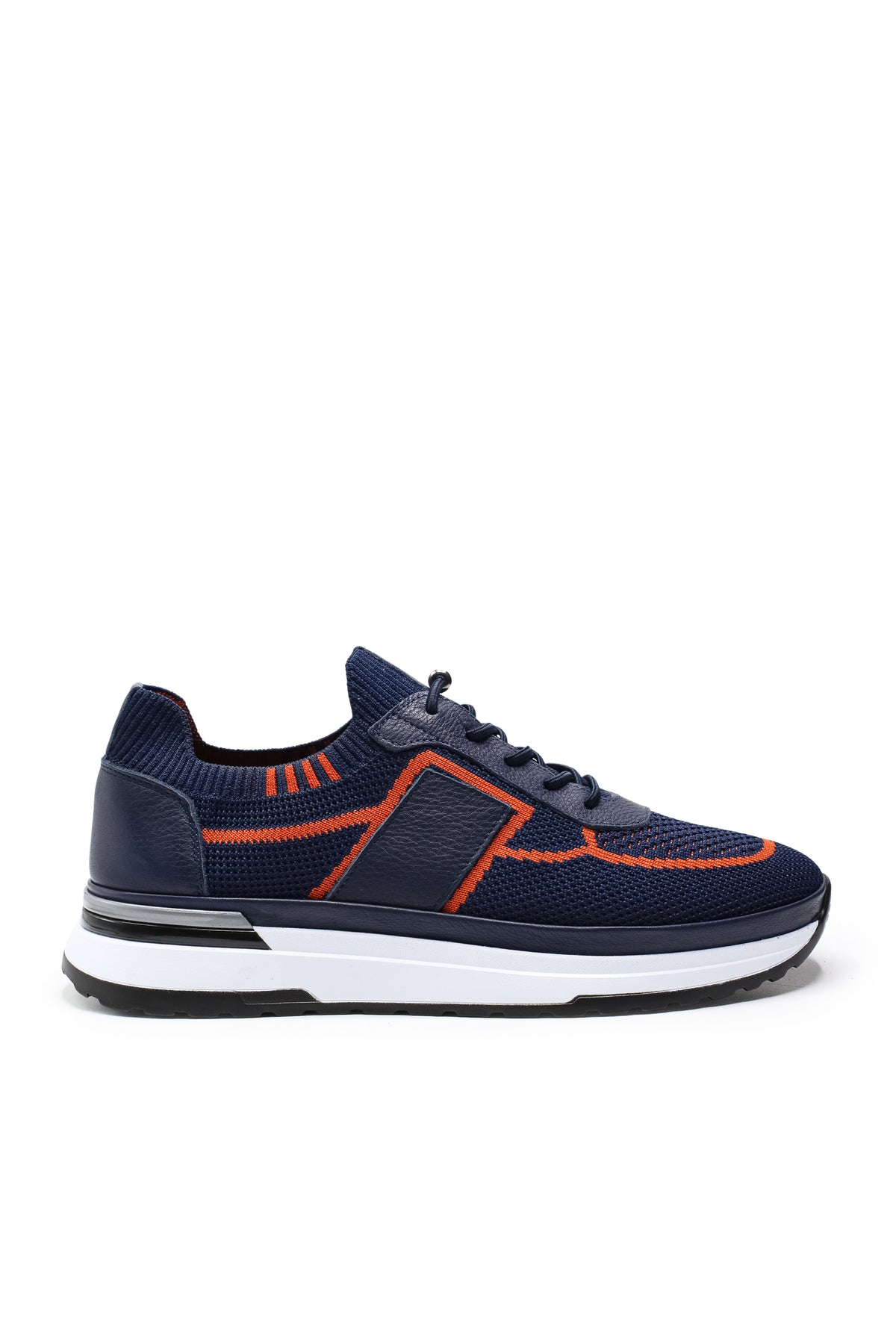 Altea Triko ve Hakiki Deri Erkek Sneaker Ayakkabı - Lacivert Turuncu