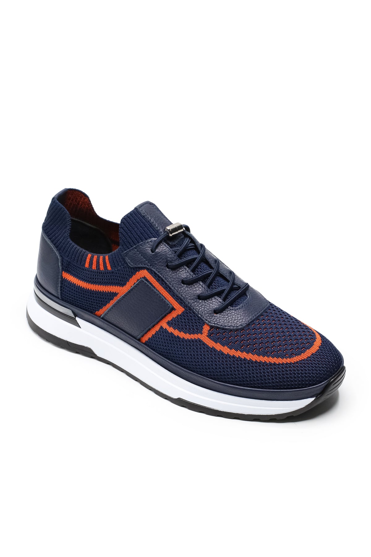 Altea Triko ve Hakiki Deri Erkek Sneaker Ayakkabı - Lacivert Turuncu