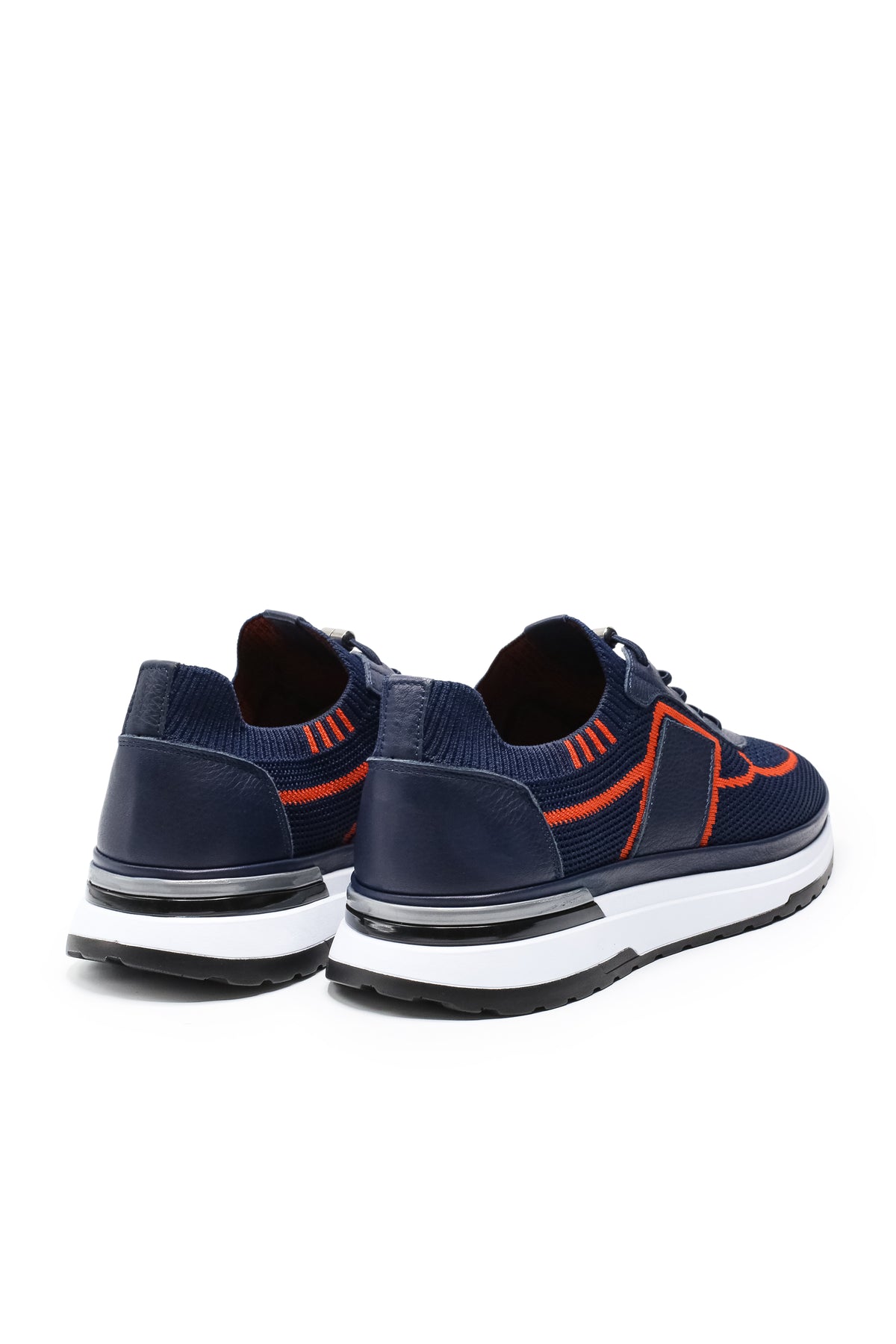 Altea Triko ve Hakiki Deri Erkek Sneaker Ayakkabı - Lacivert Turuncu