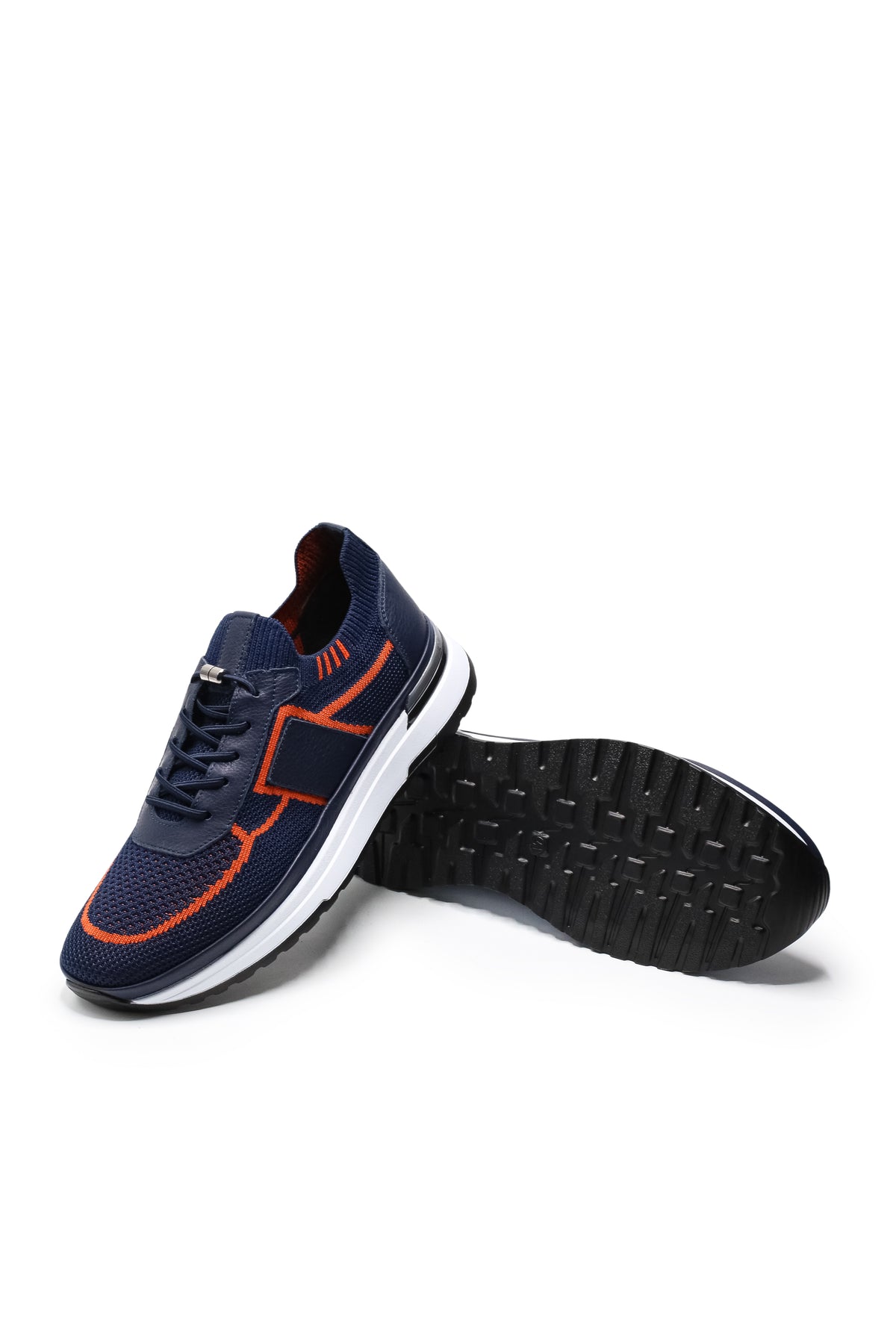 Altea Triko ve Hakiki Deri Erkek Sneaker Ayakkabı - Lacivert Turuncu