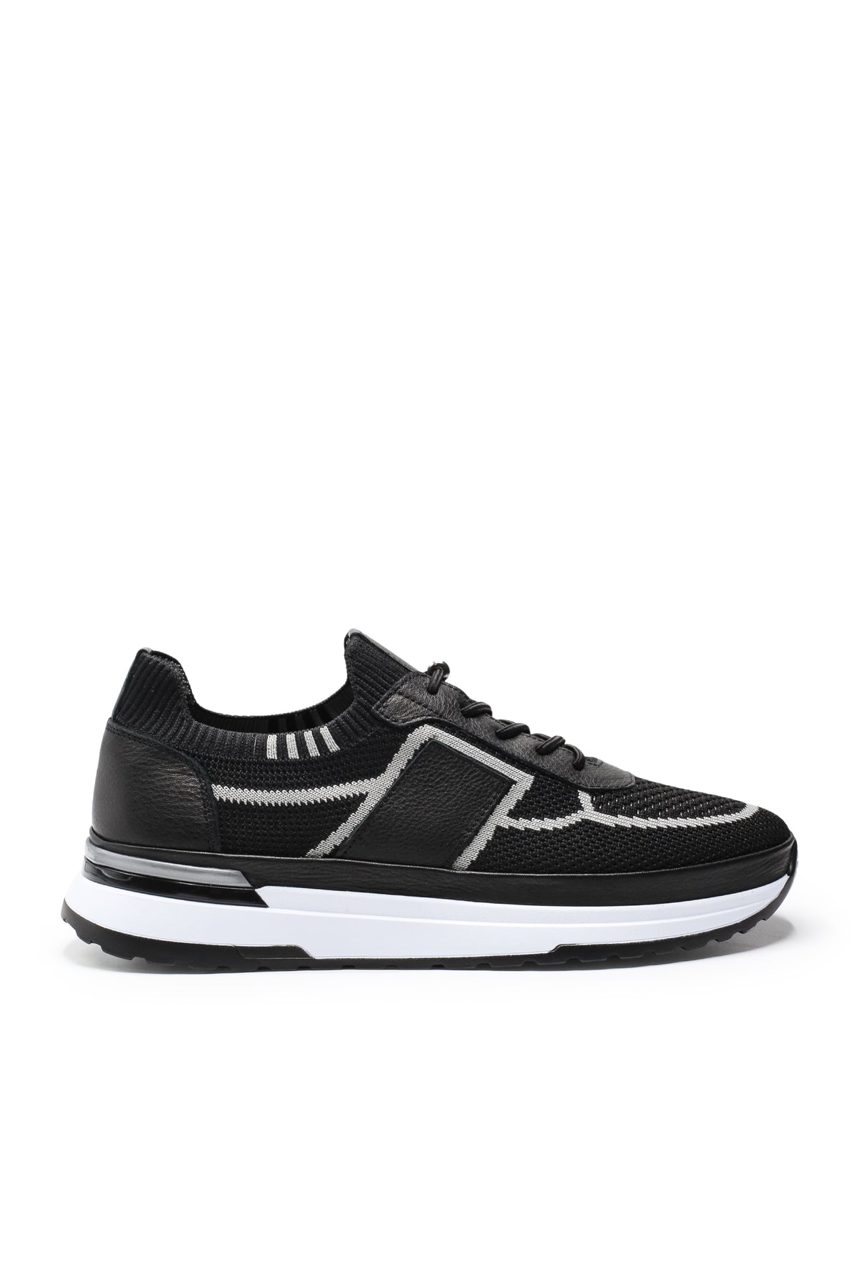 Altea Triko ve Hakiki Deri Erkek Sneaker Ayakkabı - Siyah
