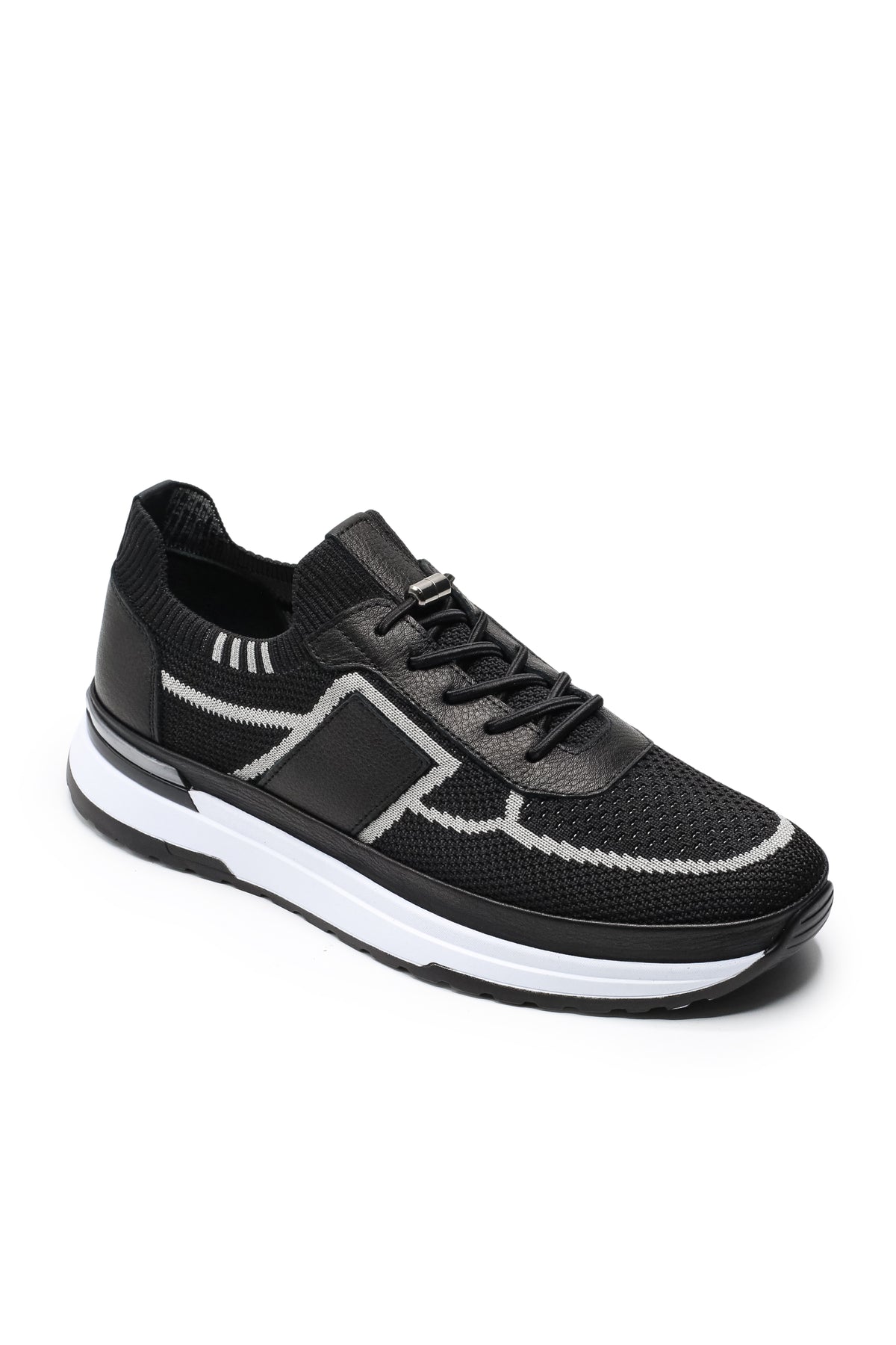 Altea Triko ve Hakiki Deri Erkek Sneaker Ayakkabı - Siyah