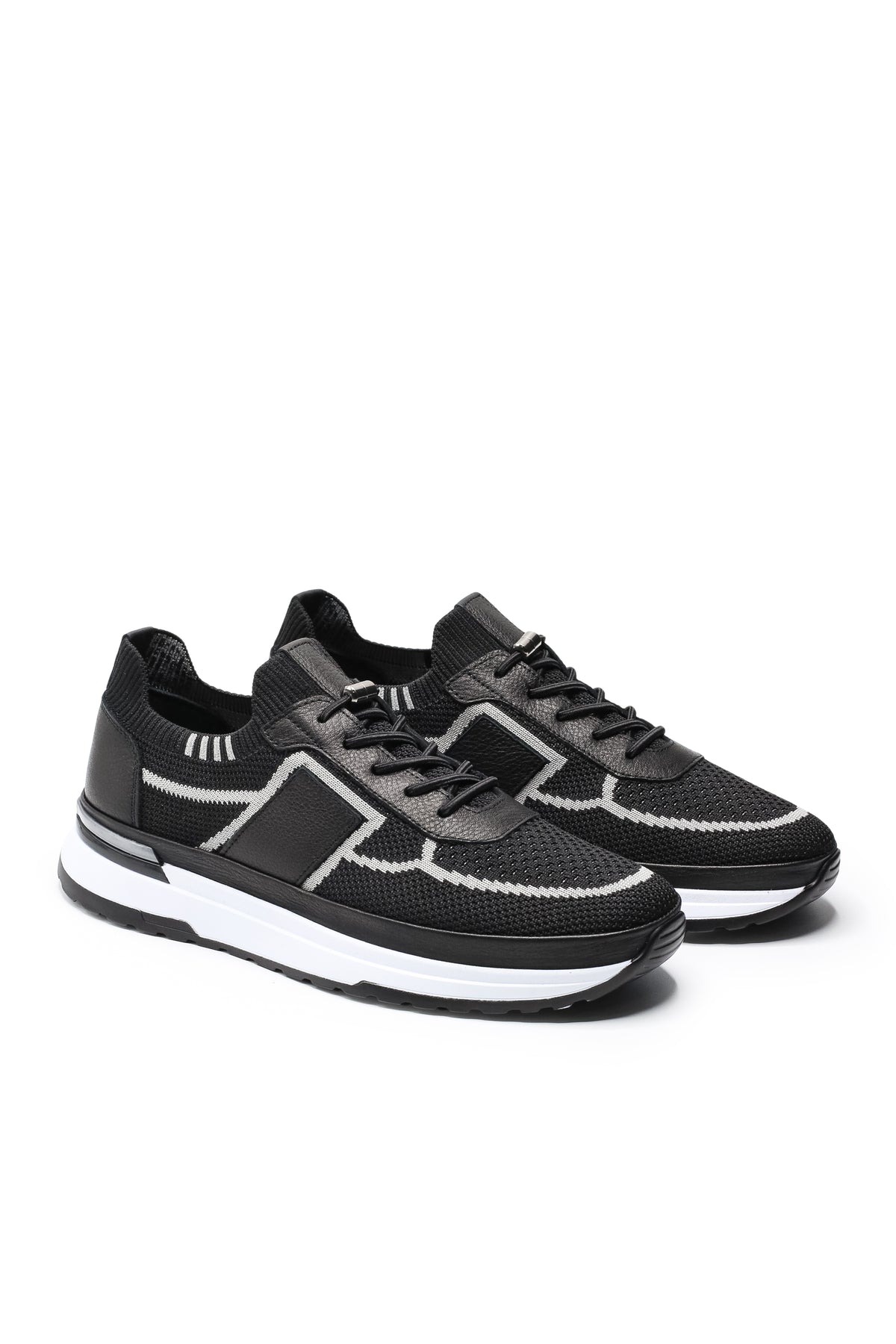 Altea Triko ve Hakiki Deri Erkek Sneaker Ayakkabı - Siyah