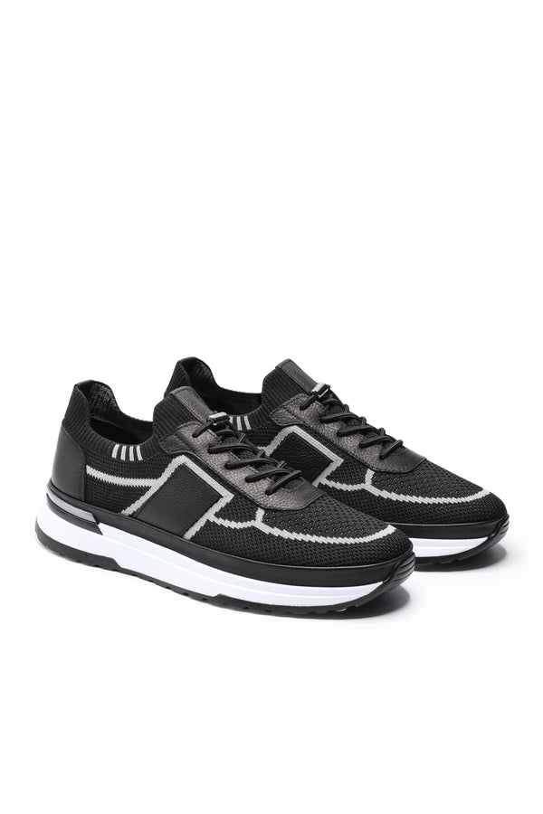 Altea Triko ve Hakiki Deri Erkek Sneaker Ayakkabı — Siyah